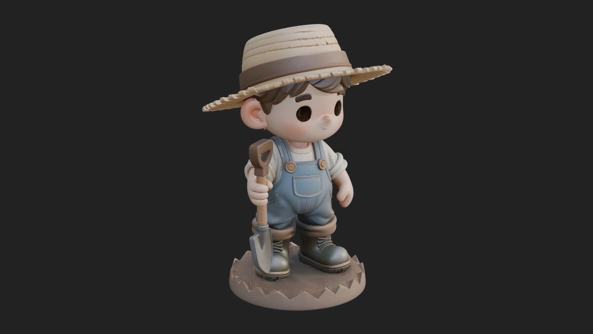 Chibi Farmer With Shovel Statue Design 3 3D Print Model 3D Model