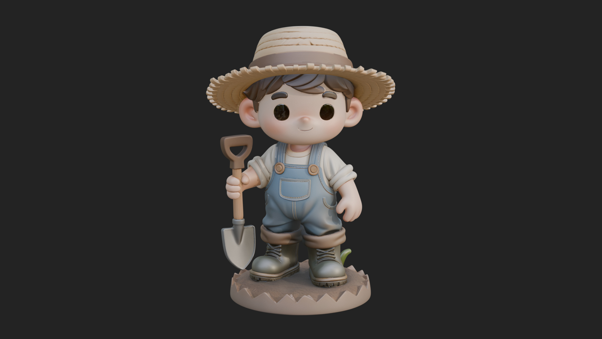 Chibi Farmer With Shovel Statue Design 3 3D Print Model 3D Model