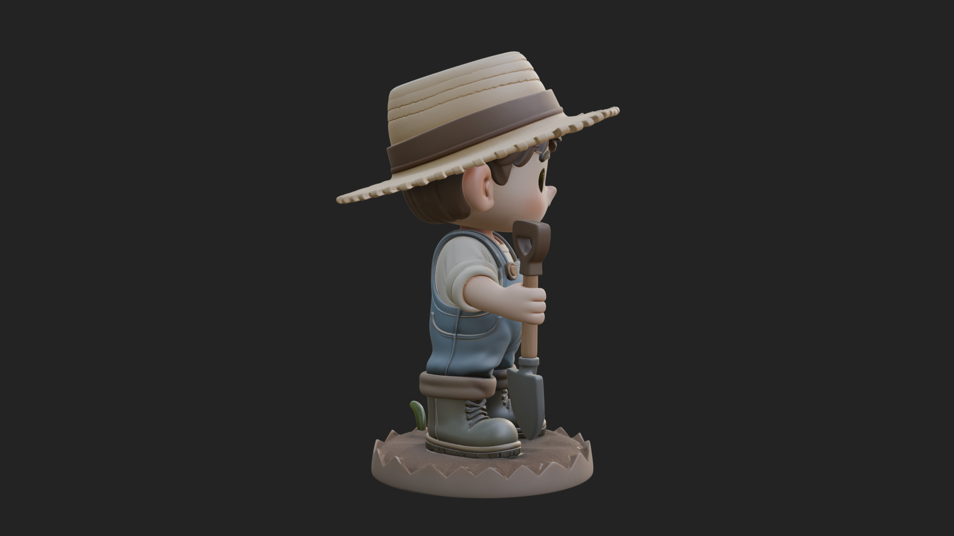 Chibi Farmer With Shovel Statue Design 3 3D Print Model 3D Model