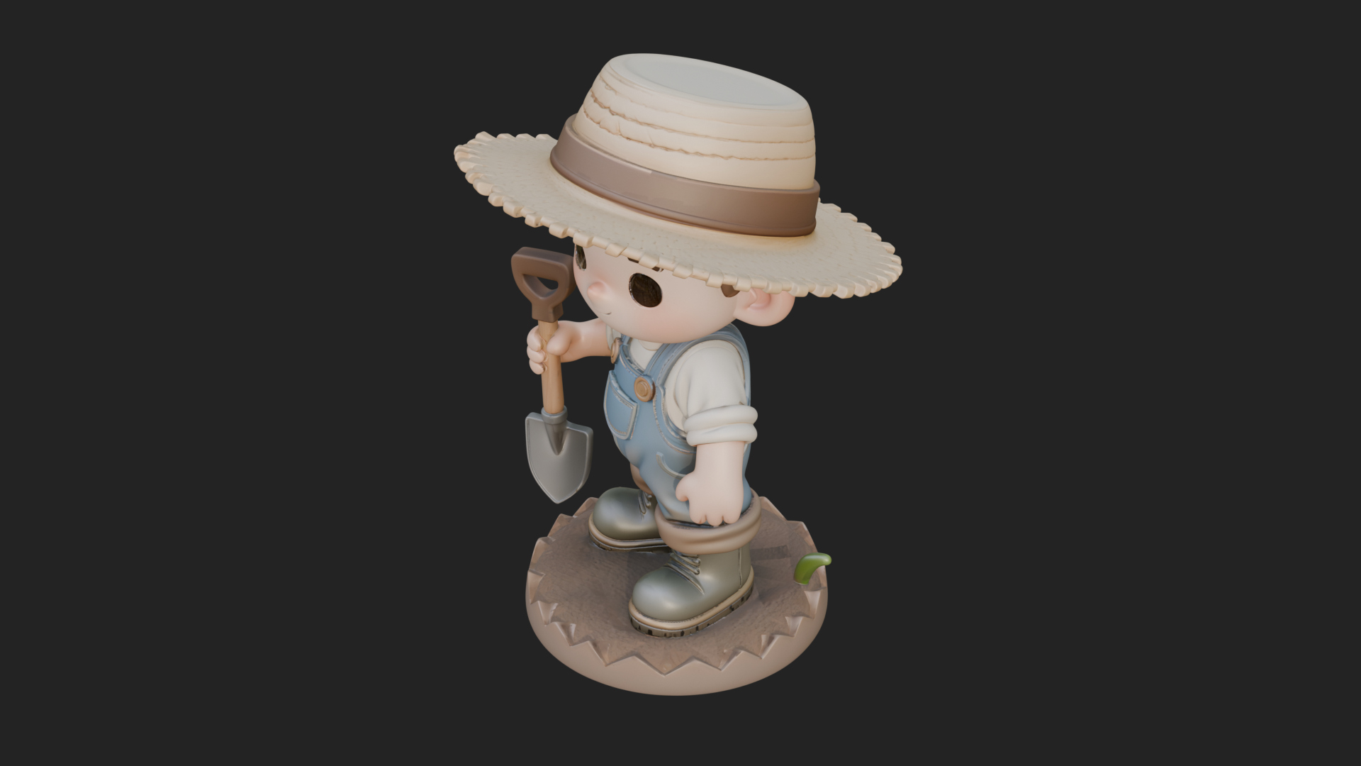 Chibi Farmer With Shovel Statue Design 3 3D Print Model 3D Model