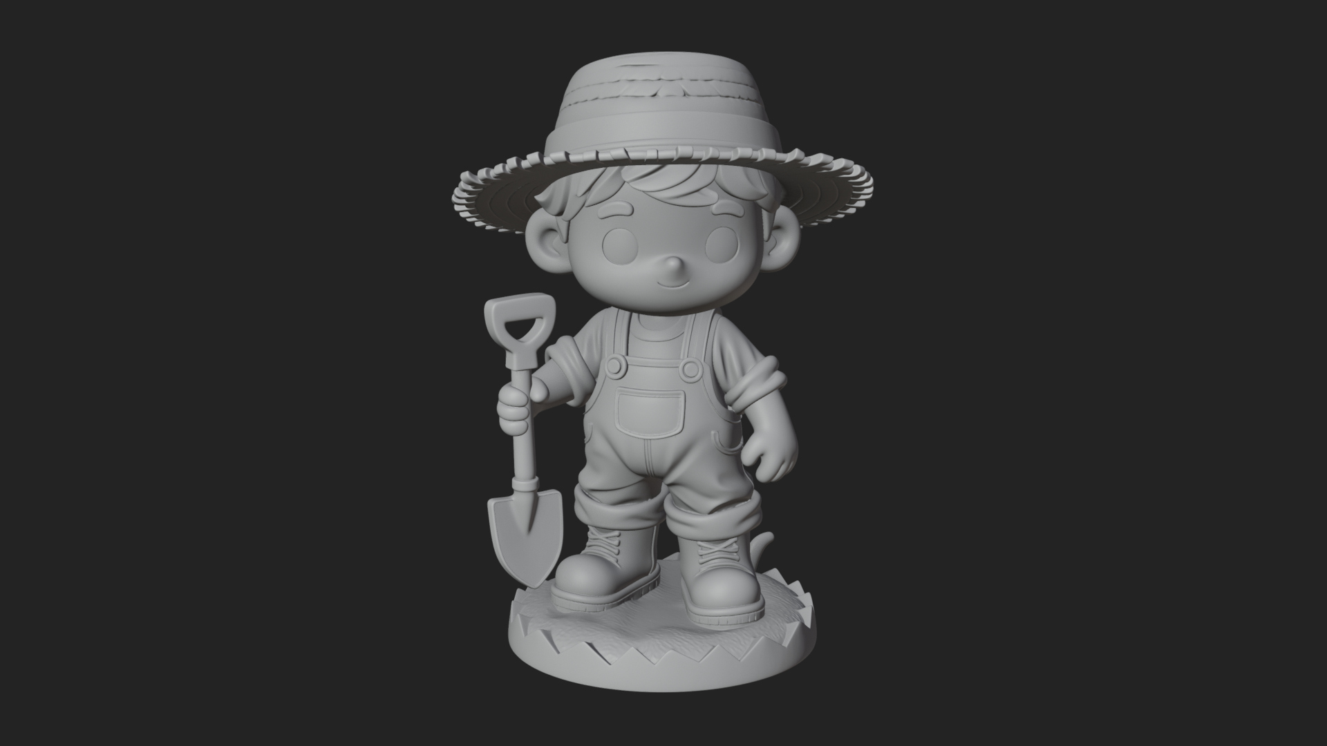 Chibi Farmer With Shovel Statue Design 3 3D Print Model 3D Model