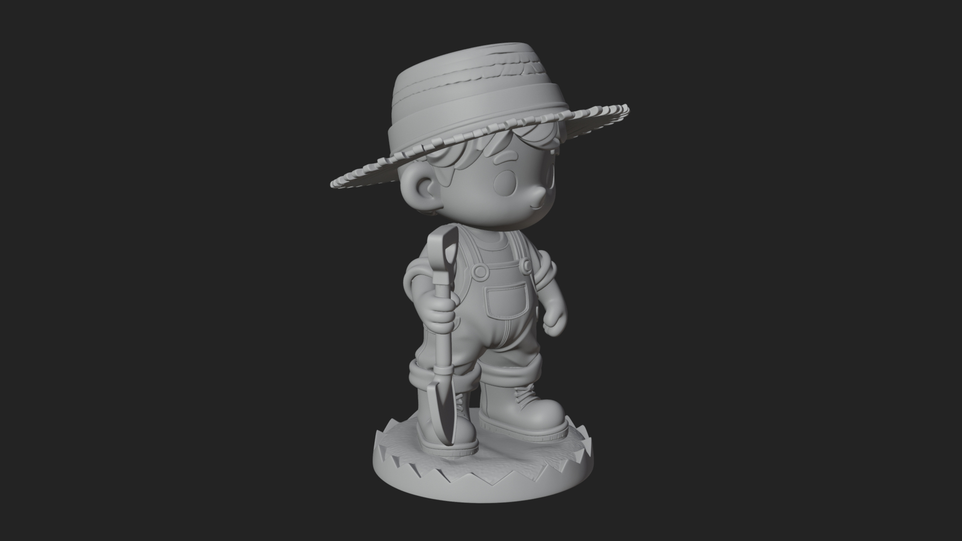 Chibi Farmer With Shovel Statue Design 3 3D Print Model 3D Model