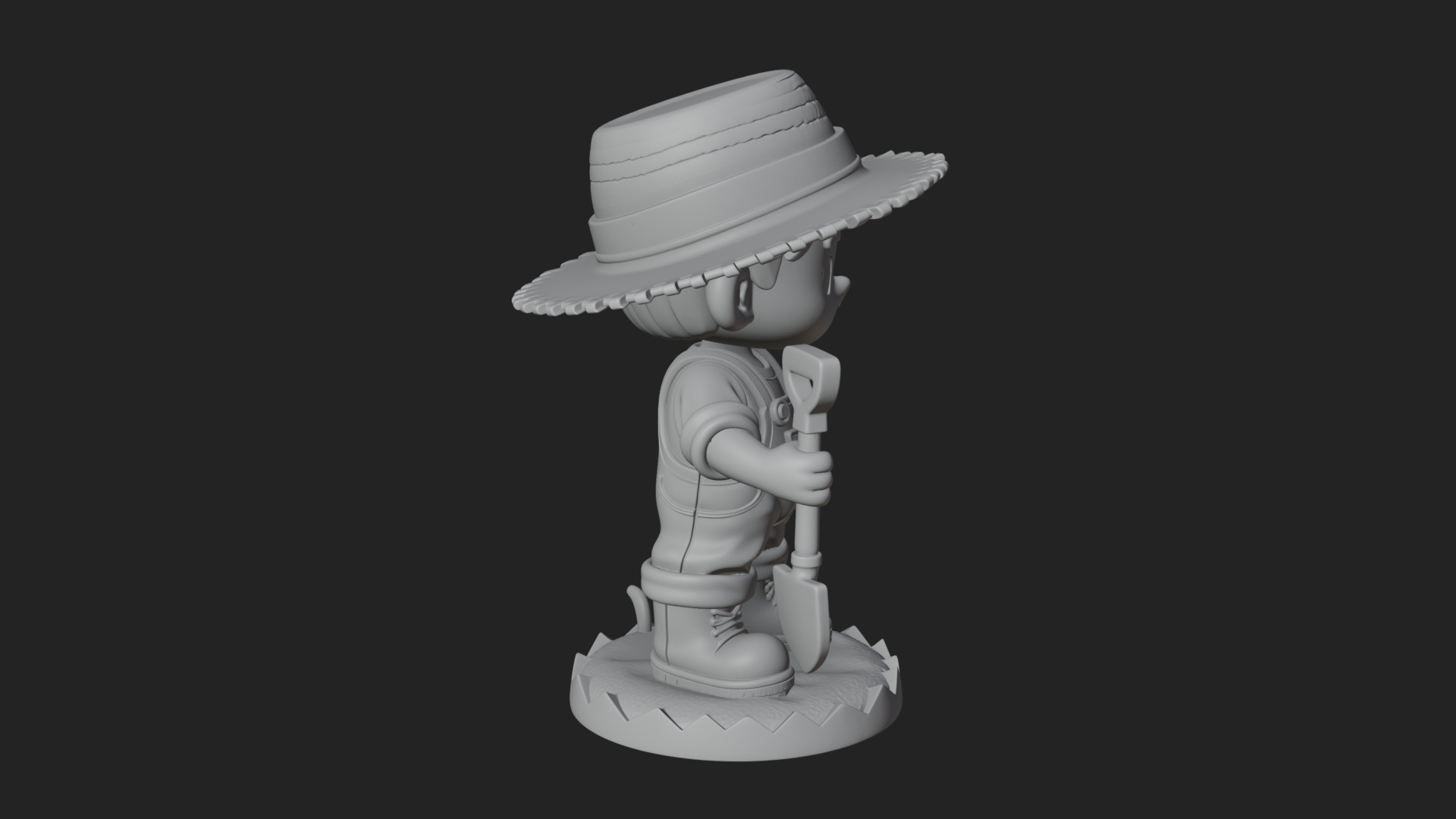 Chibi Farmer With Shovel Statue Design 3 3D Print Model 3D Model