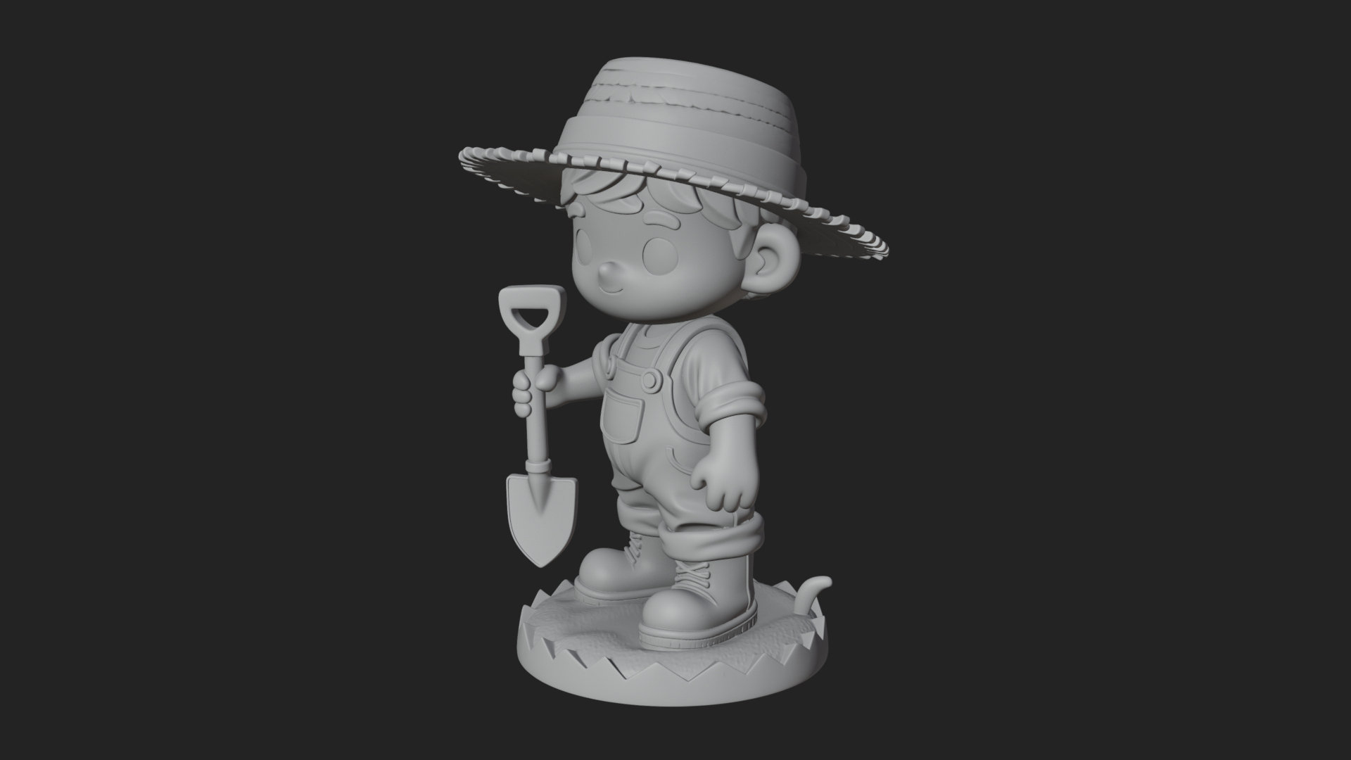 Chibi Farmer With Shovel Statue Design 3 3D Print Model 3D Model