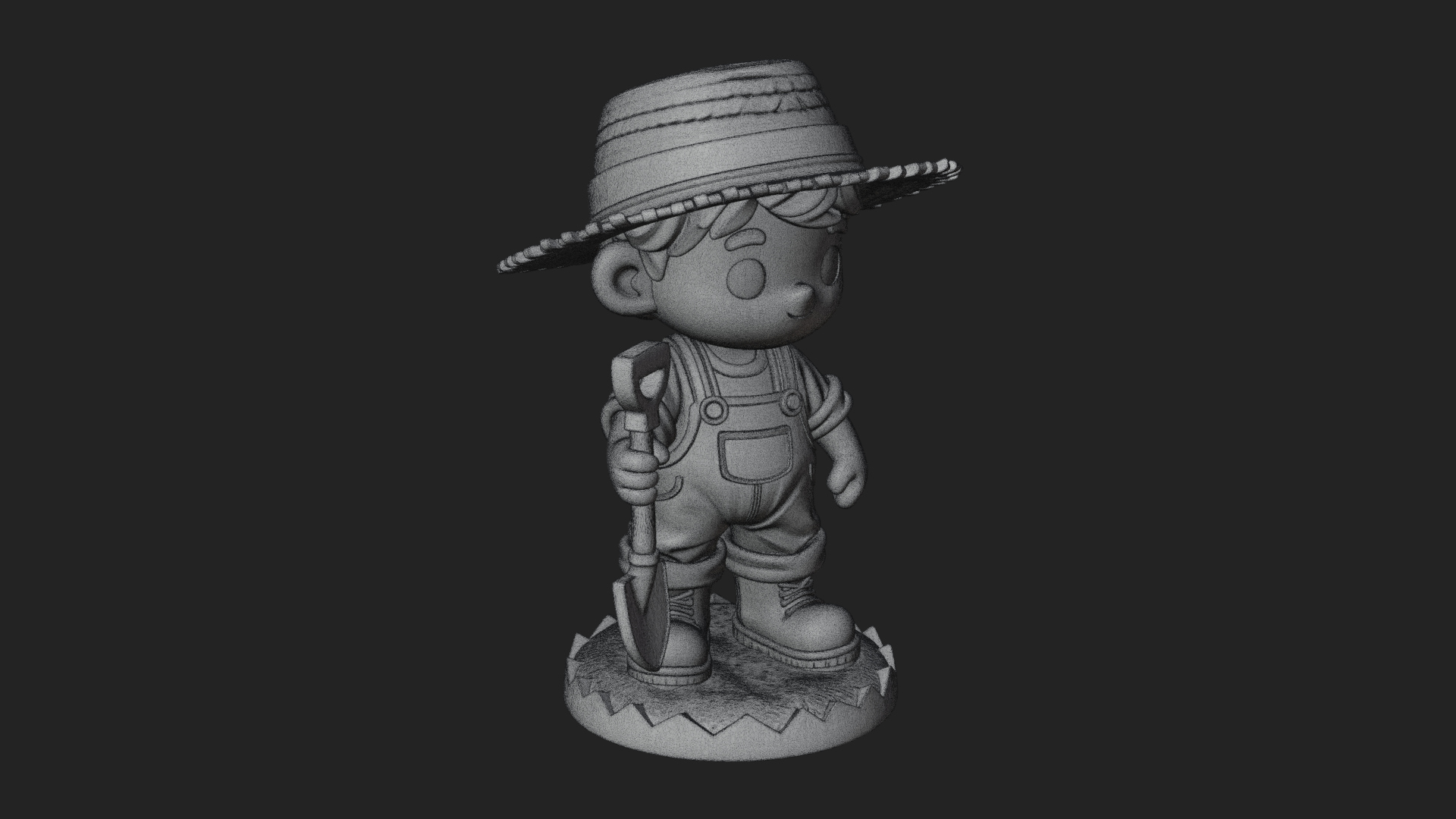 Chibi Farmer With Shovel Statue Design 3 3D Print Model 3D Model
