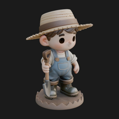 Chibi Farmer With Shovel Statue Design 3 3D Print Model