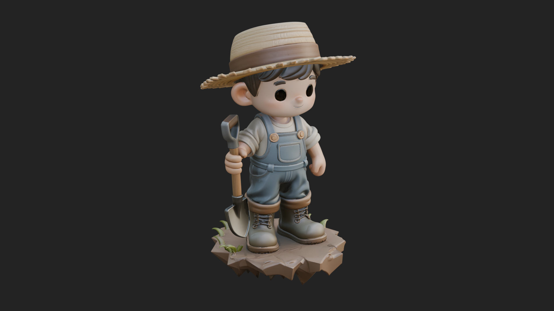 Chibi Farmer with Shovel Statue Design 4 3D Print Model 3D Model