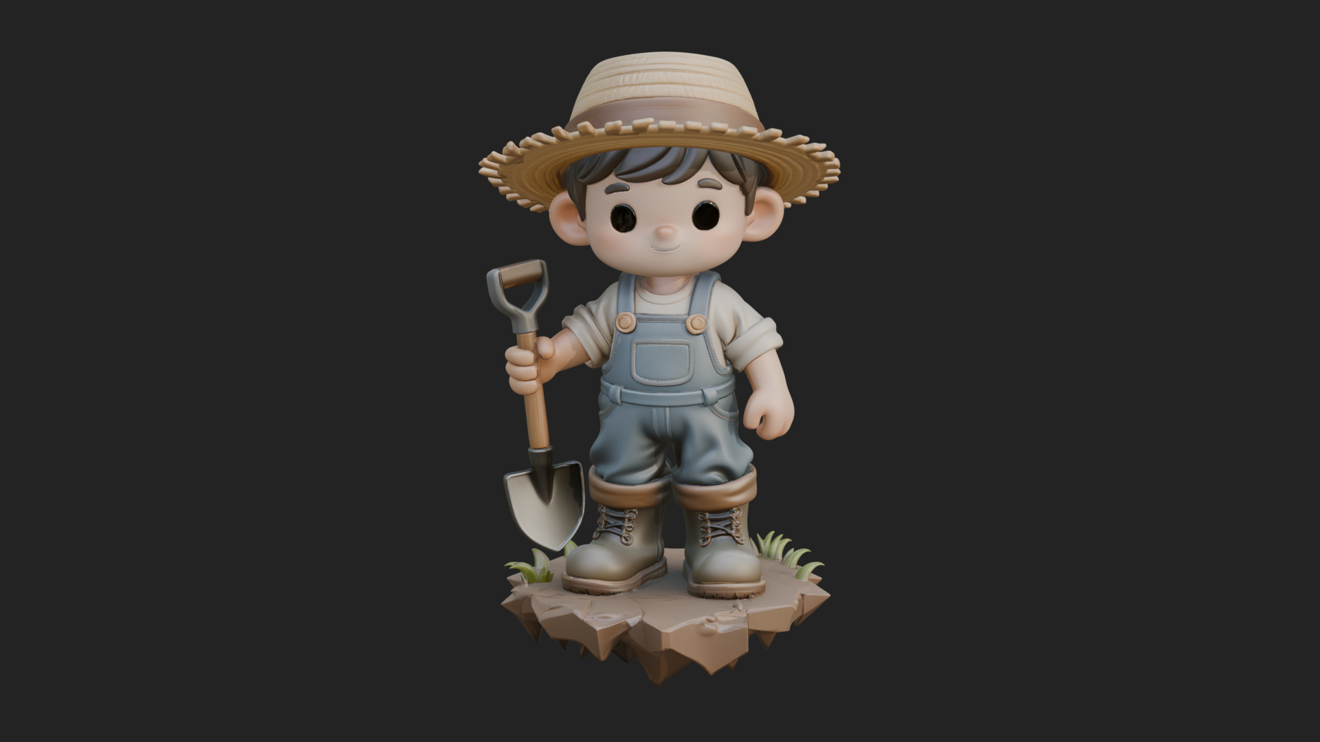 Chibi Farmer with Shovel Statue Design 4 3D Print Model 3D Model