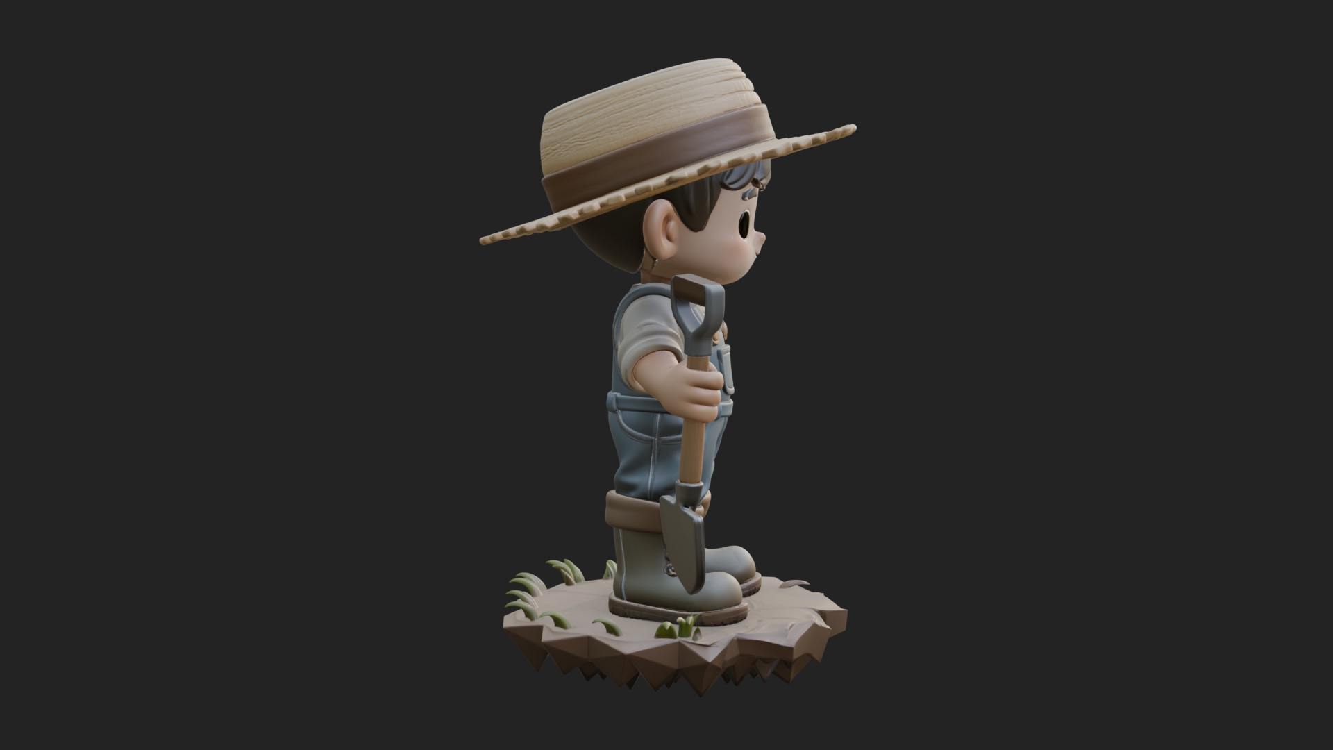 Chibi Farmer with Shovel Statue Design 4 3D Print Model 3D Model