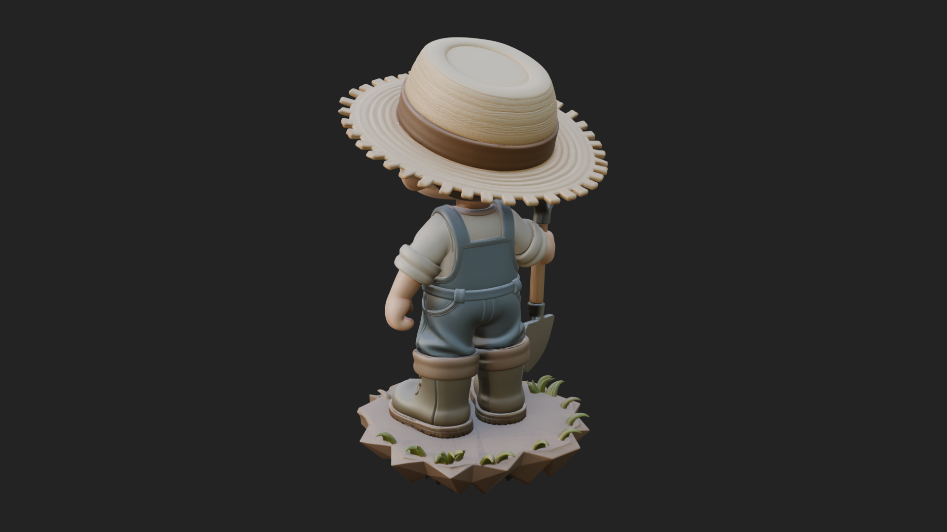 Chibi Farmer with Shovel Statue Design 4 3D Print Model 3D Model