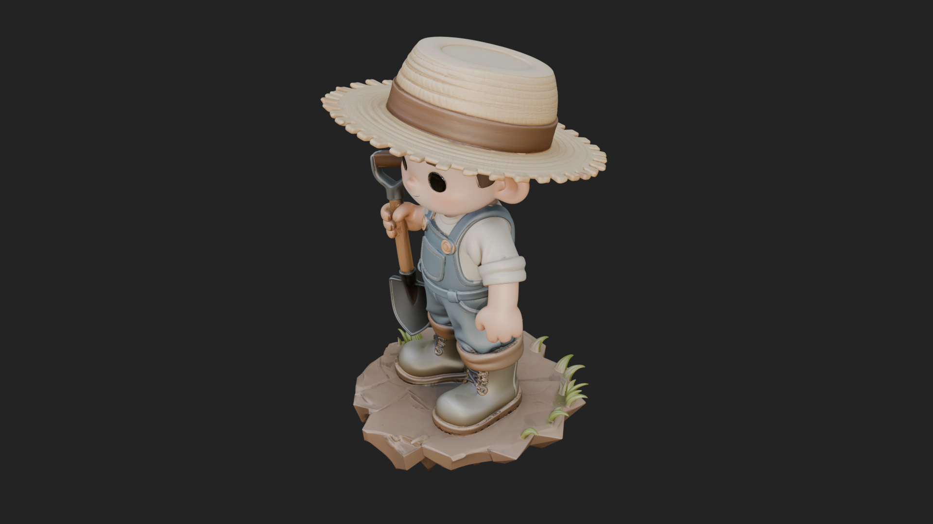 Chibi Farmer with Shovel Statue Design 4 3D Print Model 3D Model