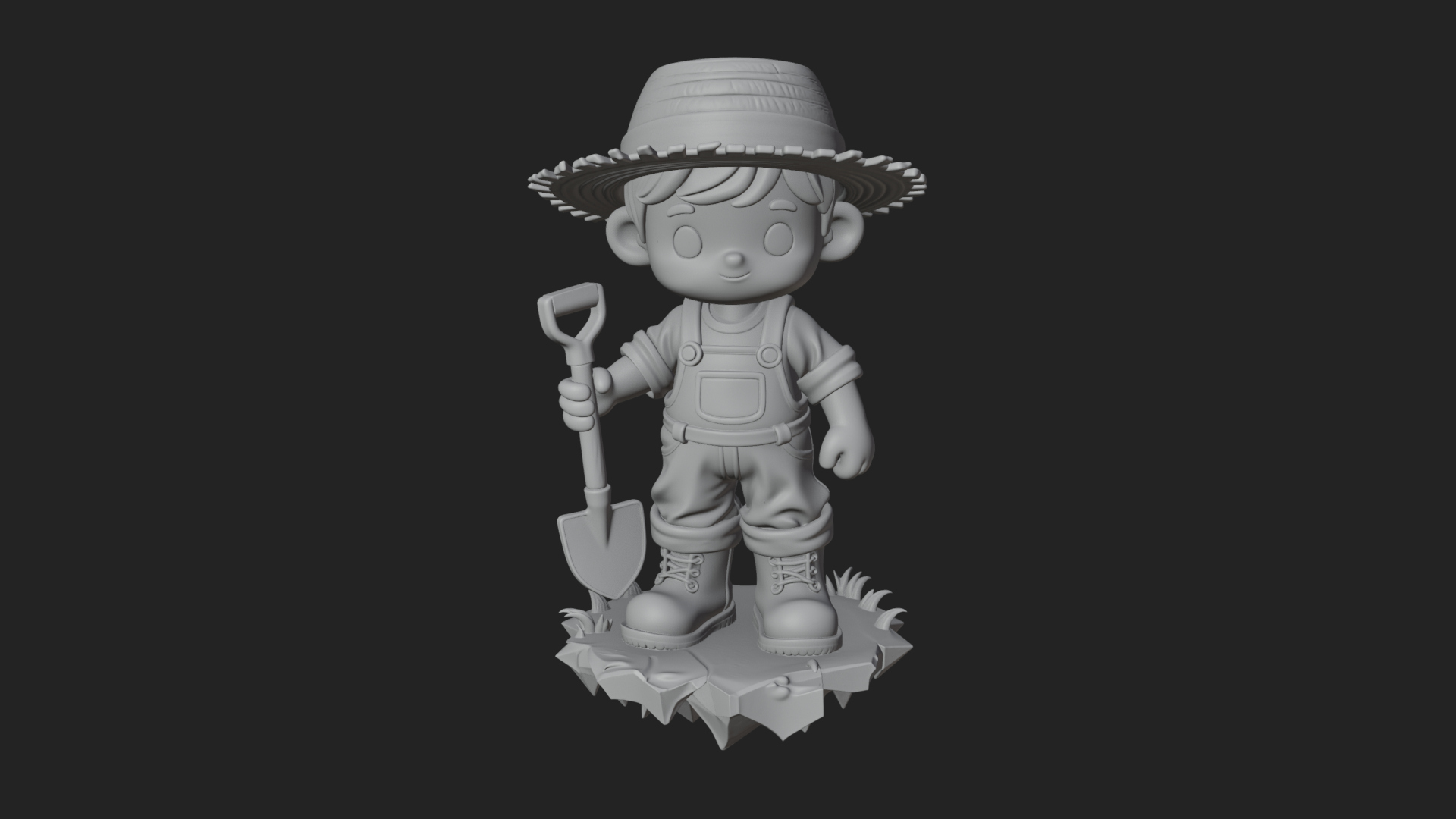 Chibi Farmer with Shovel Statue Design 4 3D Print Model 3D Model