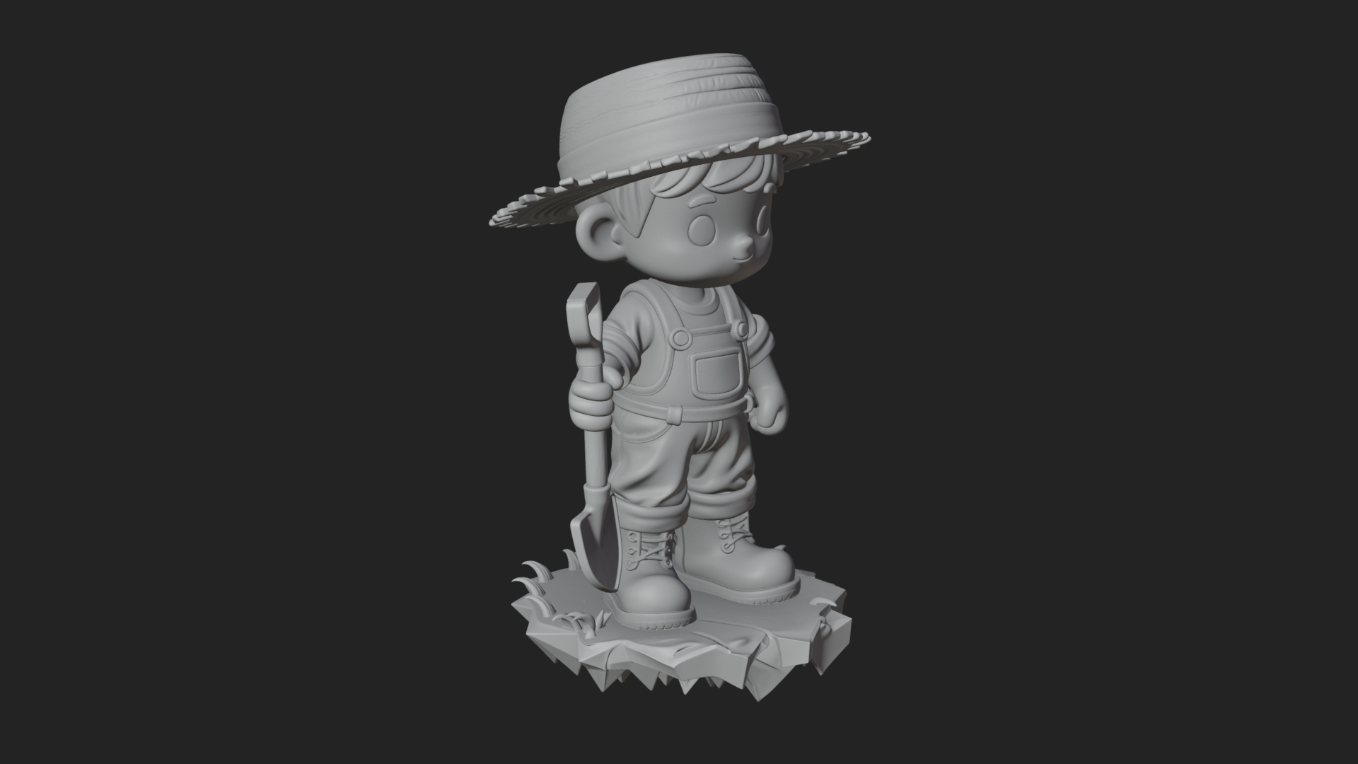 Chibi Farmer with Shovel Statue Design 4 3D Print Model 3D Model