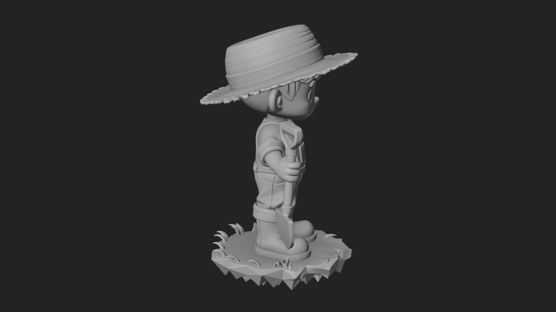 Chibi Farmer with Shovel Statue Design 4 3D Print Model 3D Model