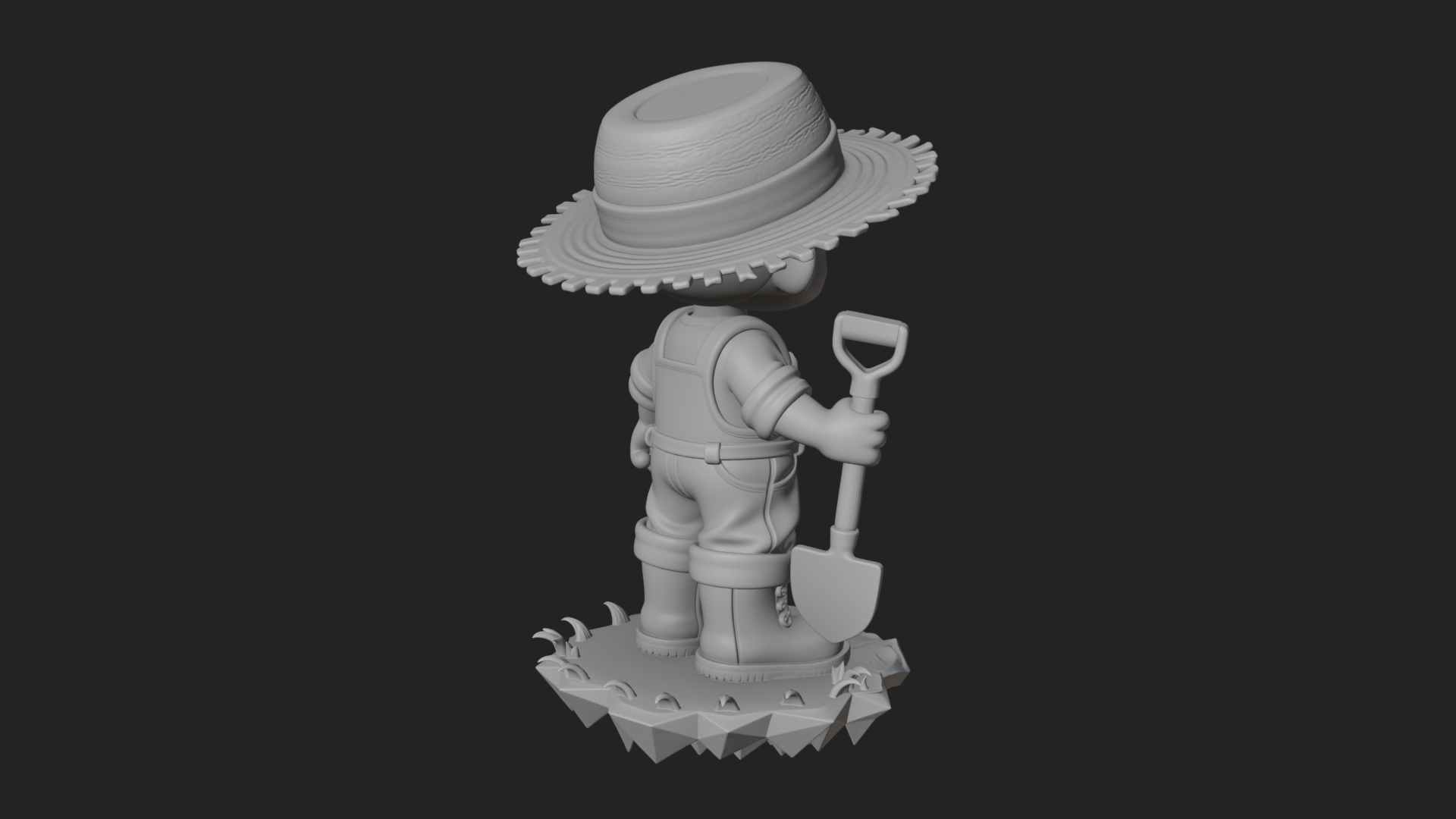Chibi Farmer with Shovel Statue Design 4 3D Print Model 3D Model