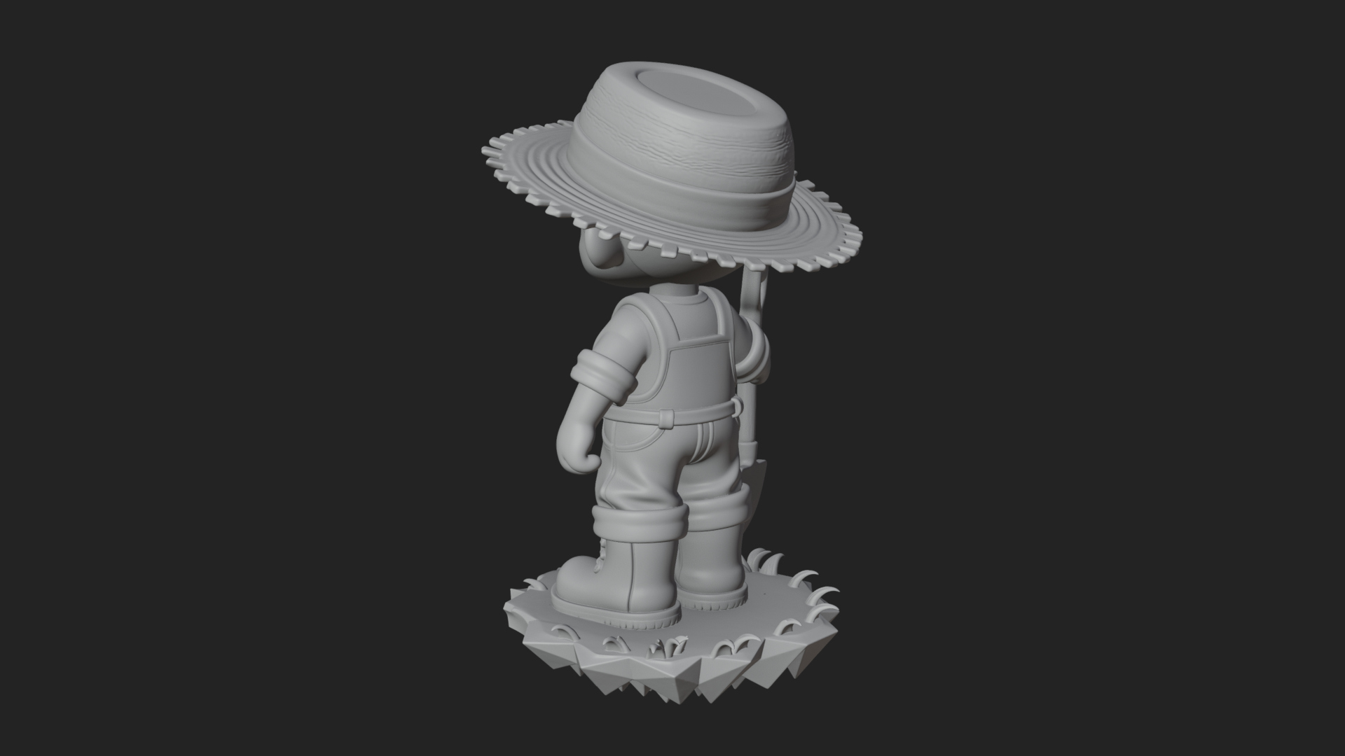 Chibi Farmer with Shovel Statue Design 4 3D Print Model 3D Model