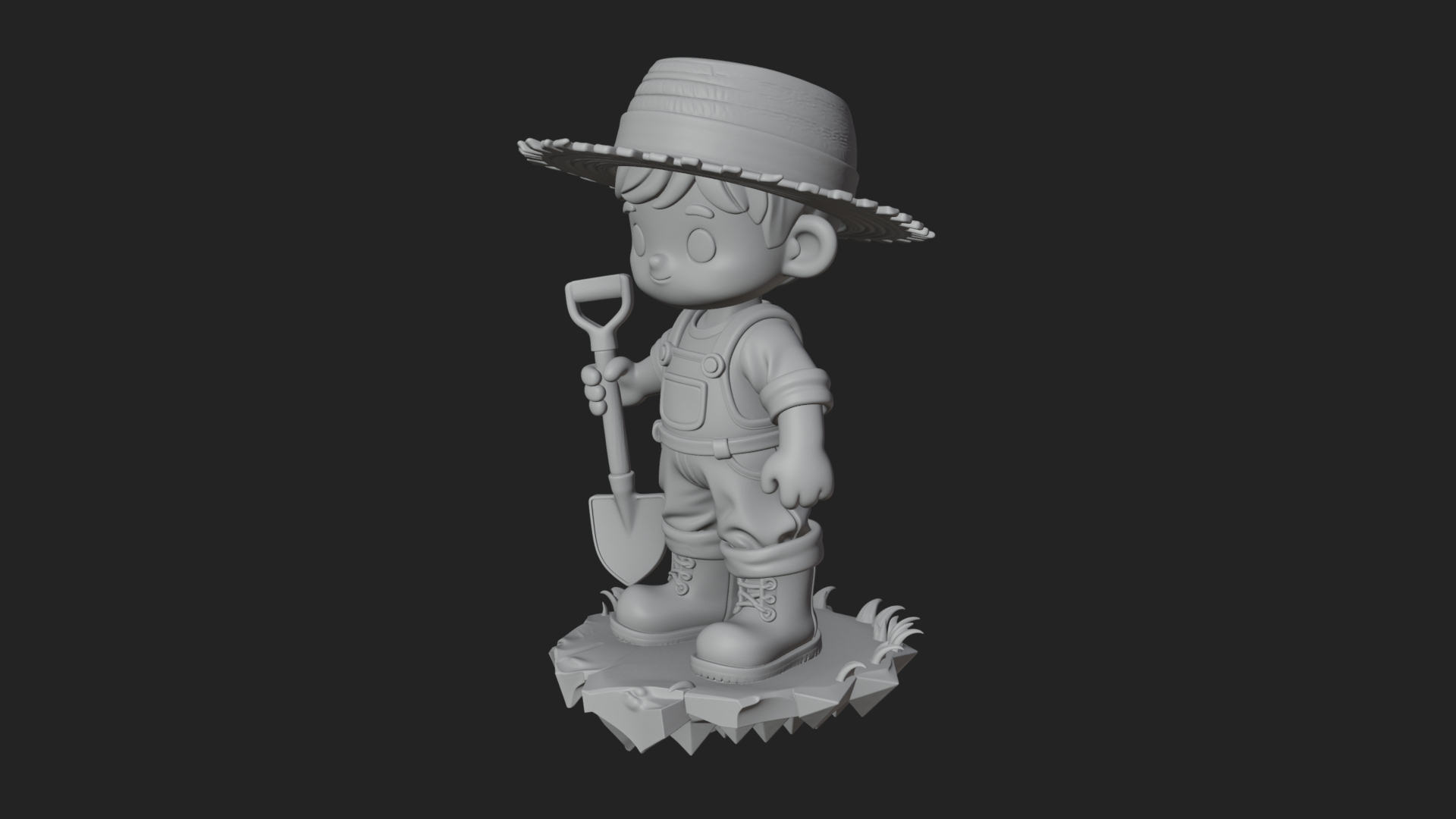 Chibi Farmer with Shovel Statue Design 4 3D Print Model 3D Model