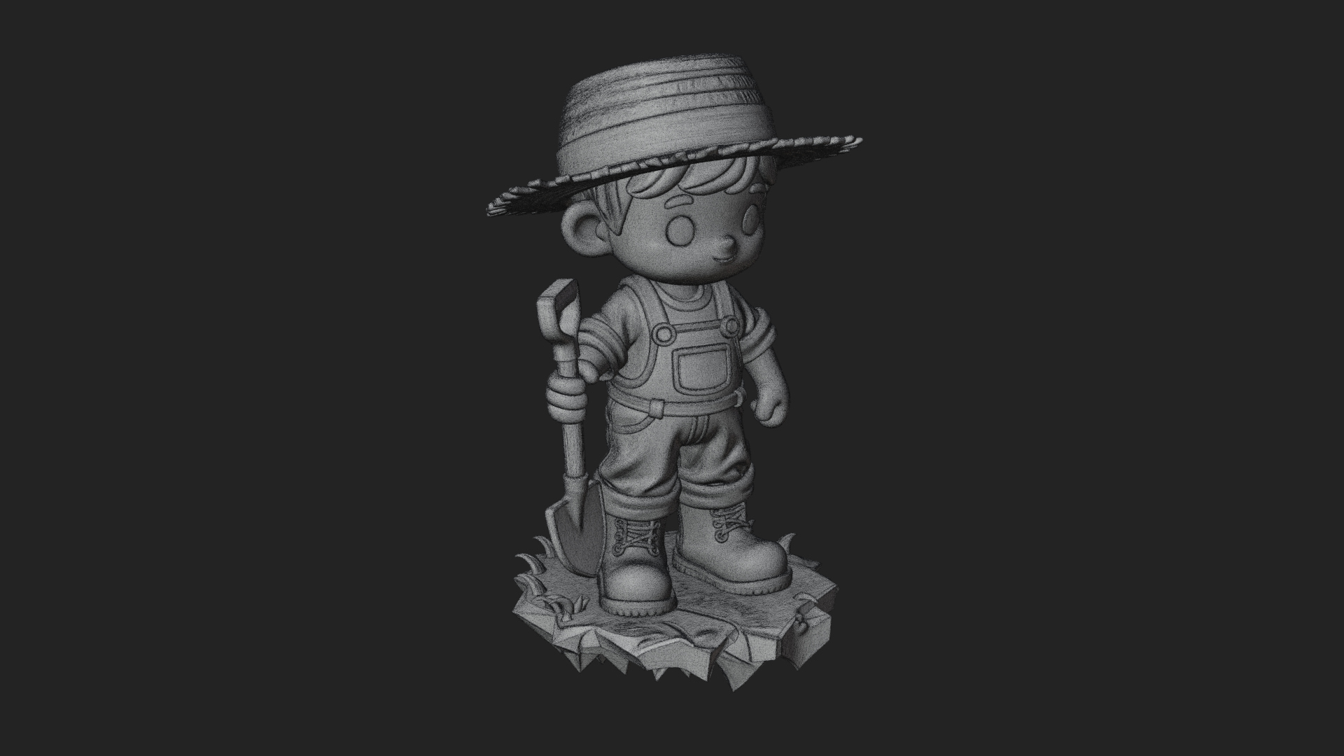 Chibi Farmer with Shovel Statue Design 4 3D Print Model 3D Model