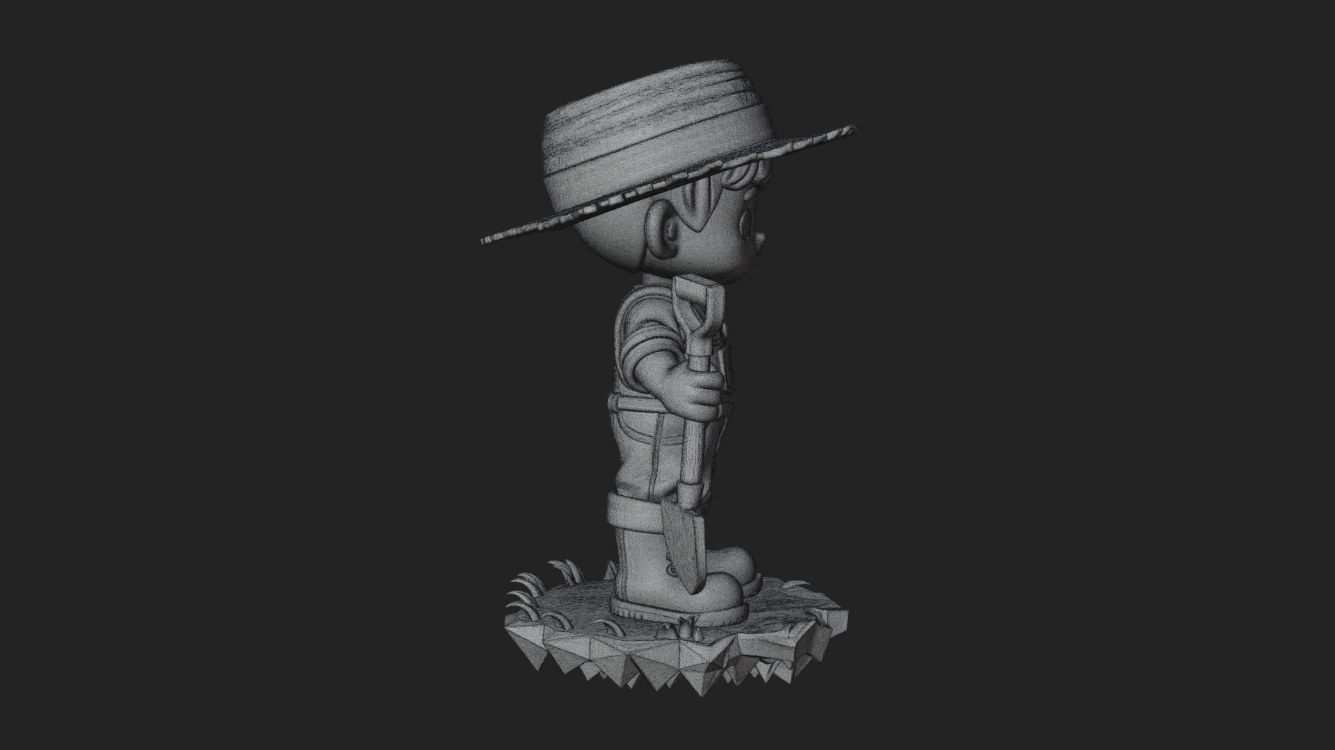 Chibi Farmer with Shovel Statue Design 4 3D Print Model 3D Model