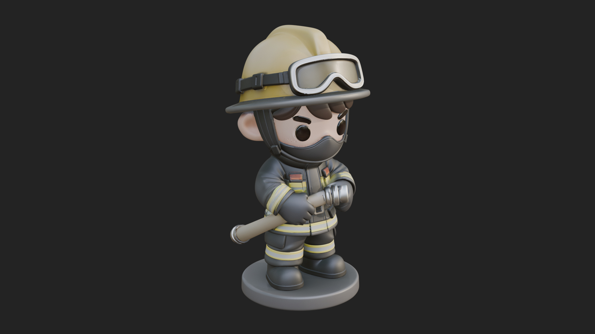Chibi Firefighter with Hose Statue Design 1 3D Print Model 3D Model