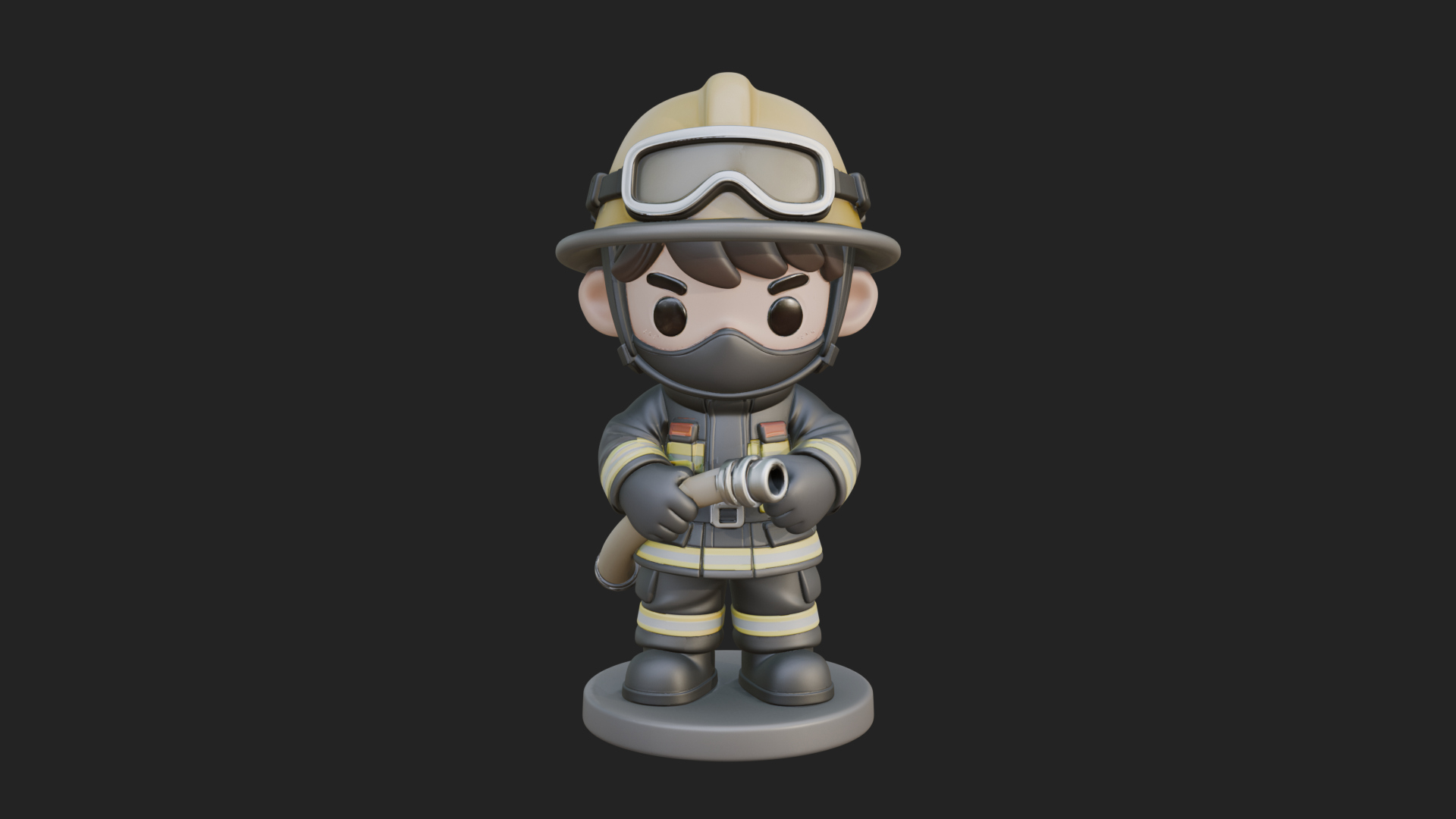 Chibi Firefighter with Hose Statue Design 1 3D Print Model 3D Model