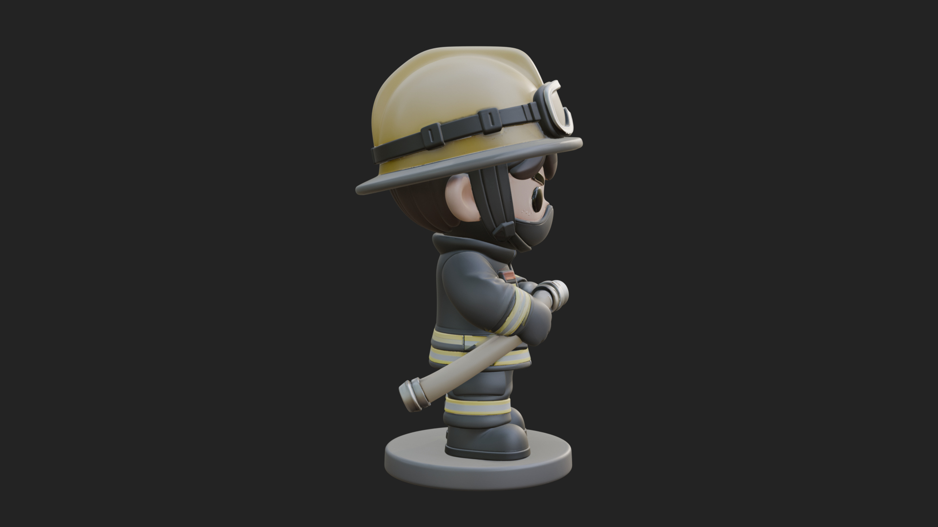 Chibi Firefighter with Hose Statue Design 1 3D Print Model 3D Model