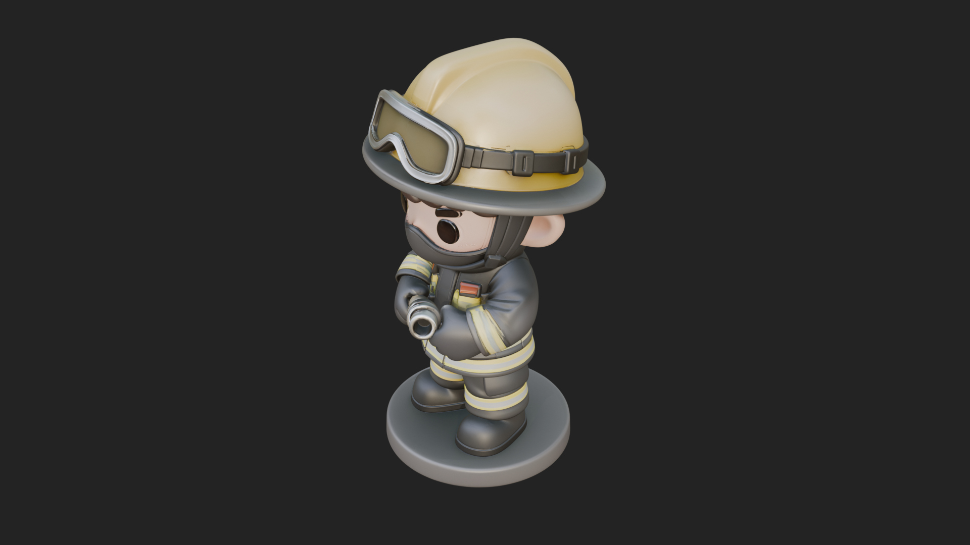 Chibi Firefighter with Hose Statue Design 1 3D Print Model 3D Model