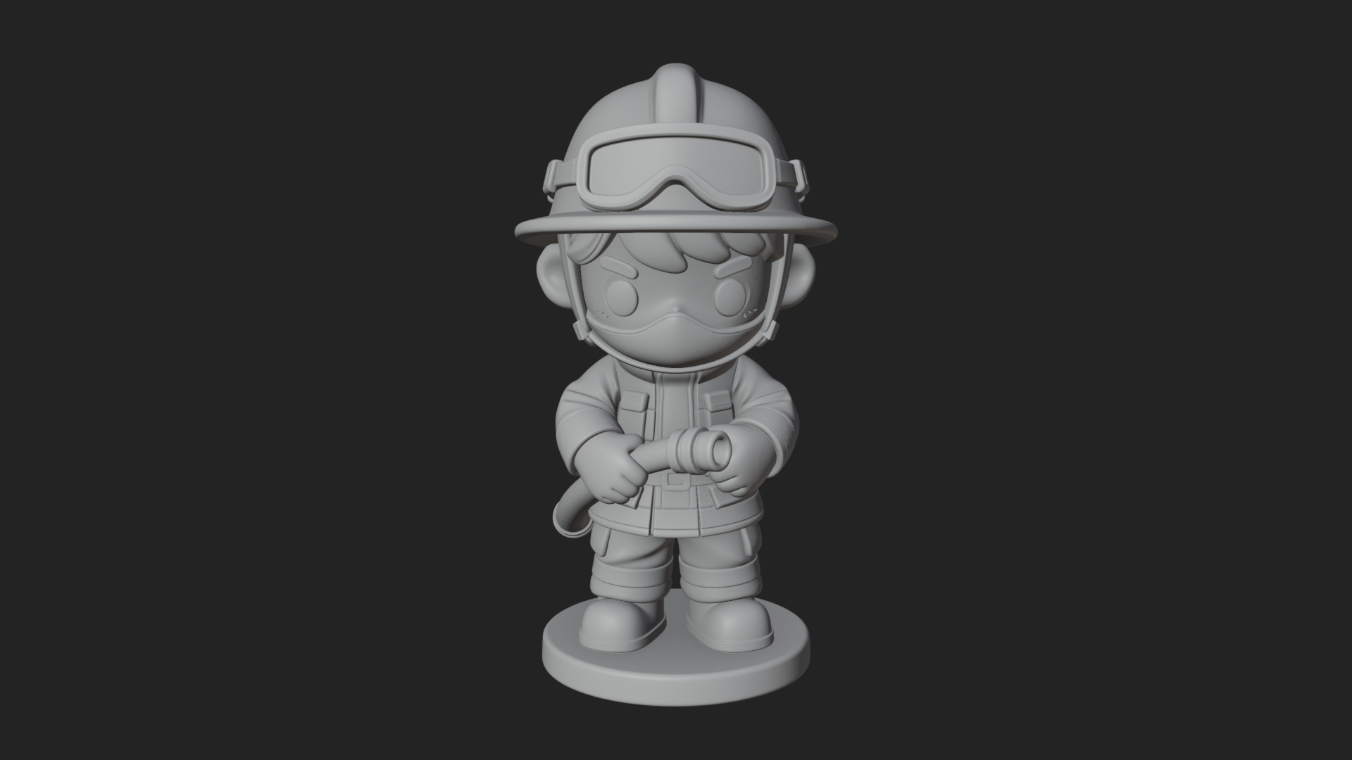 Chibi Firefighter with Hose Statue Design 1 3D Print Model 3D Model
