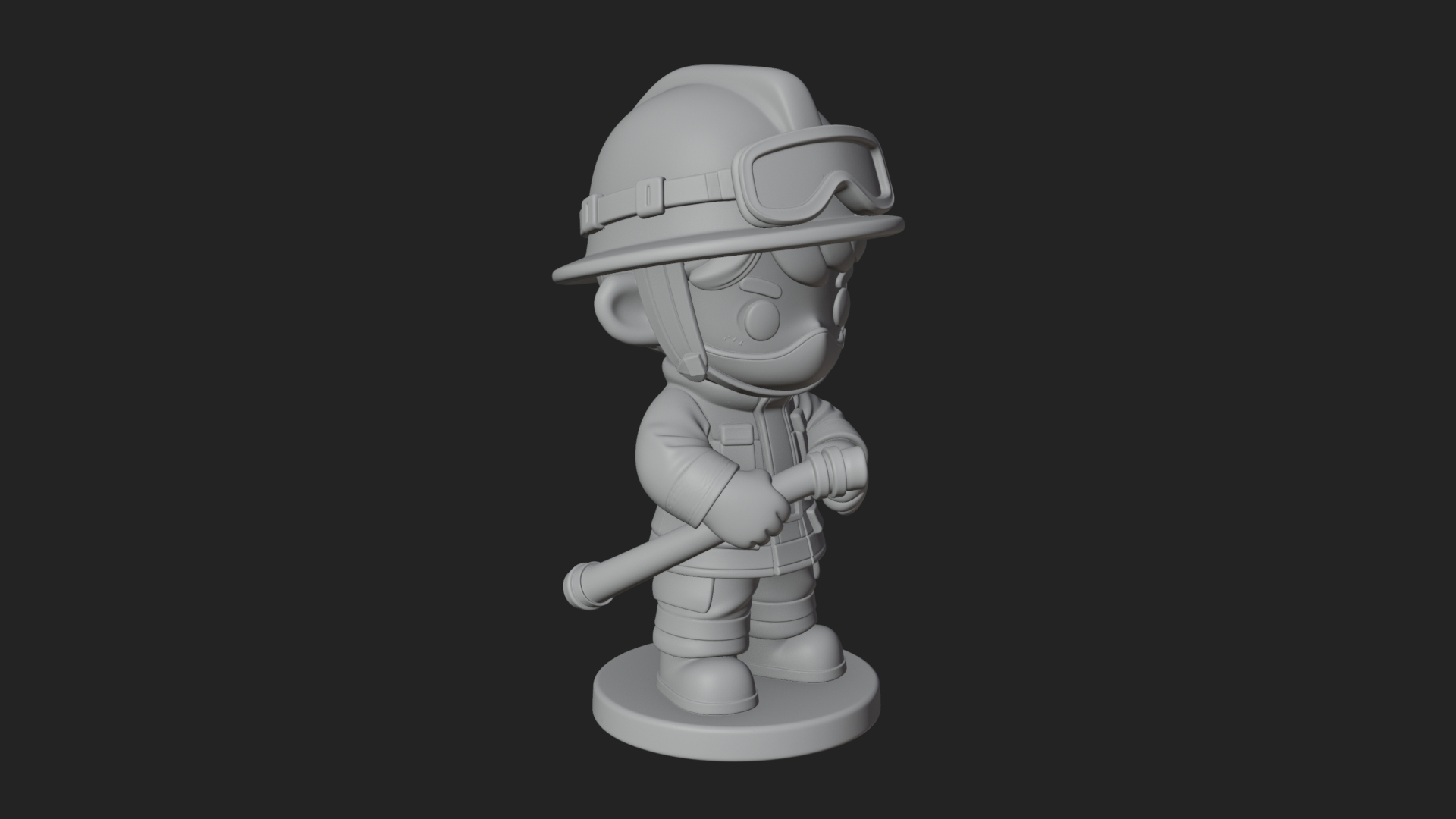 Chibi Firefighter with Hose Statue Design 1 3D Print Model 3D Model