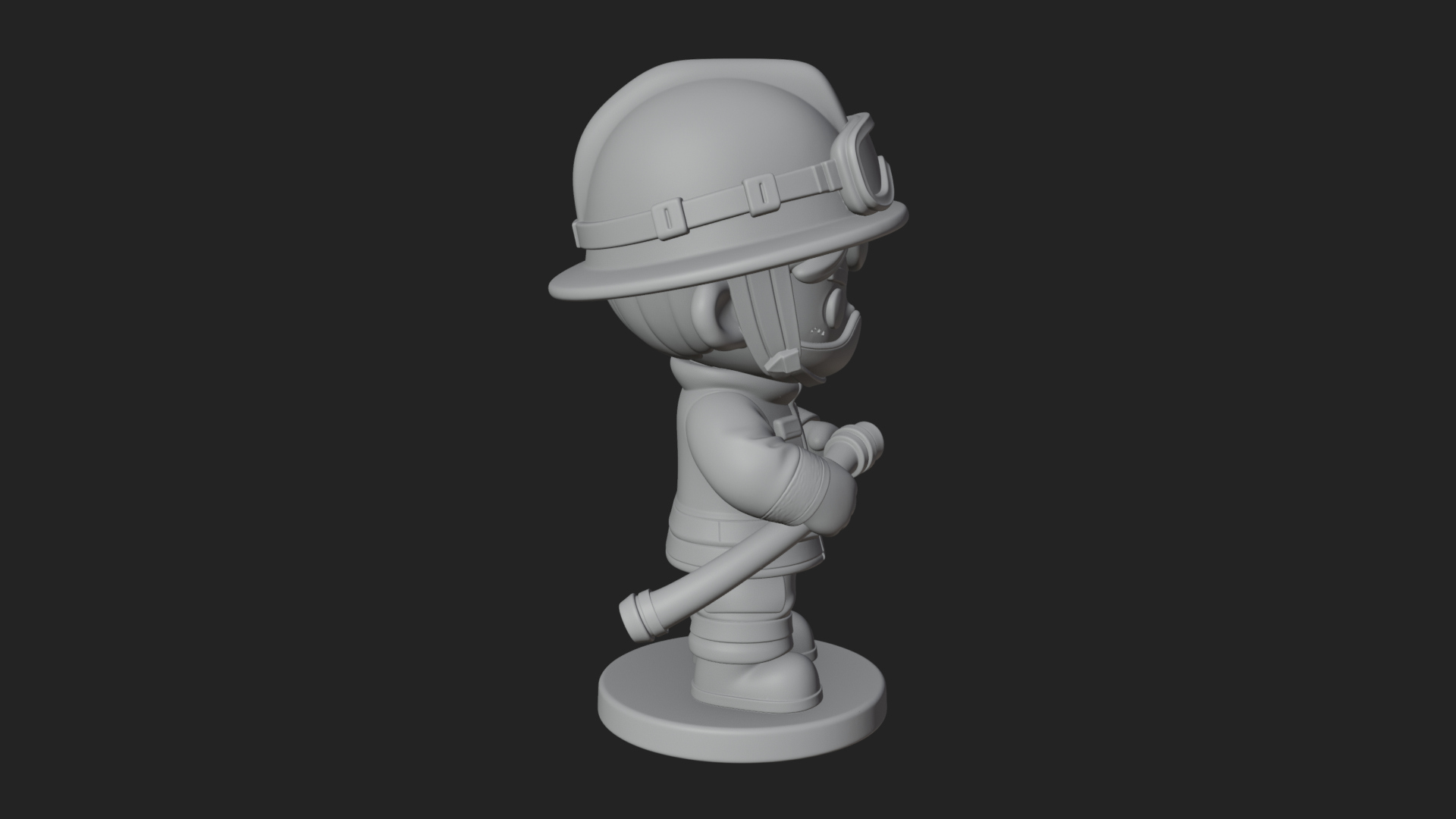 Chibi Firefighter with Hose Statue Design 1 3D Print Model 3D Model