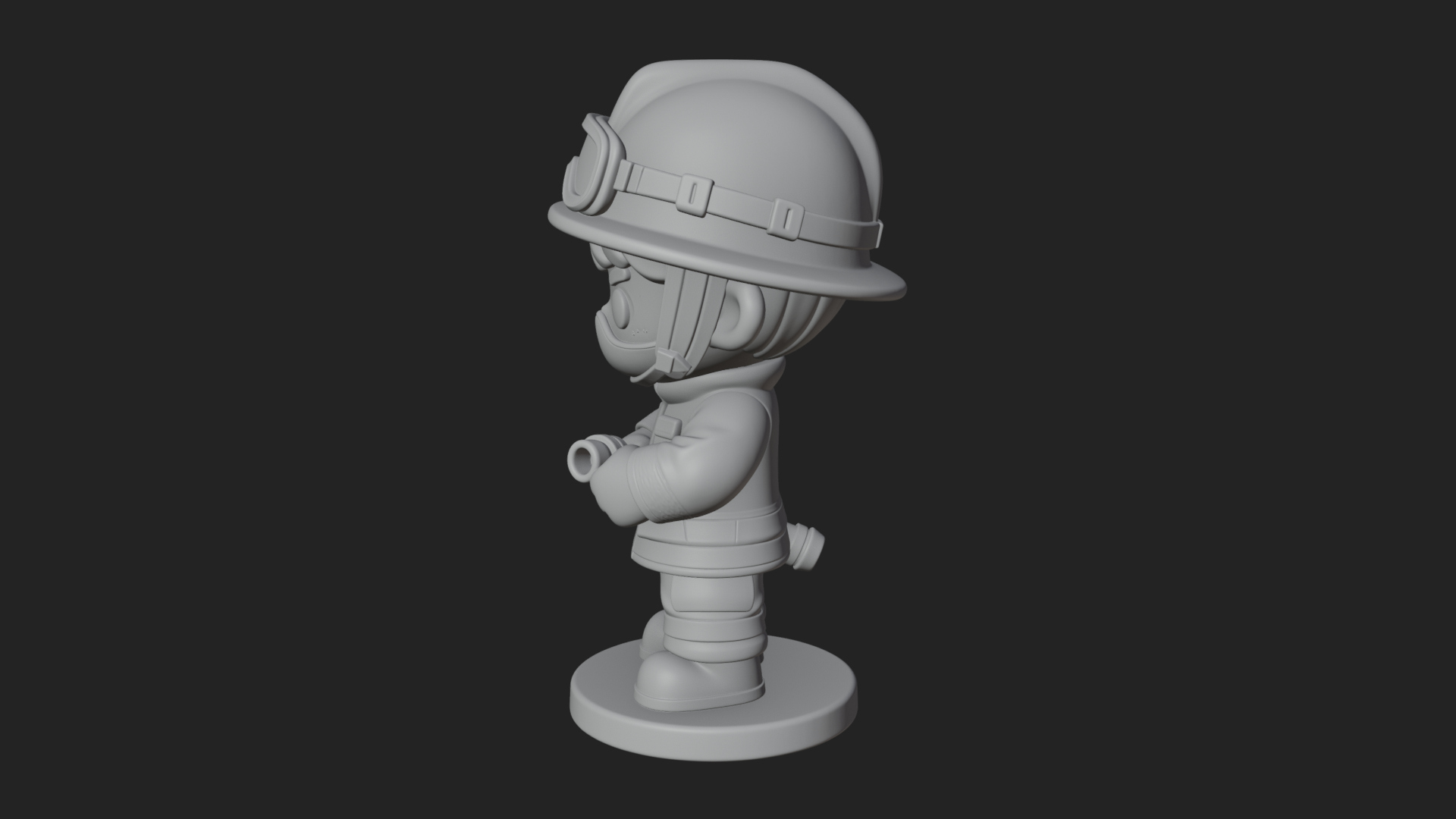 Chibi Firefighter with Hose Statue Design 1 3D Print Model 3D Model