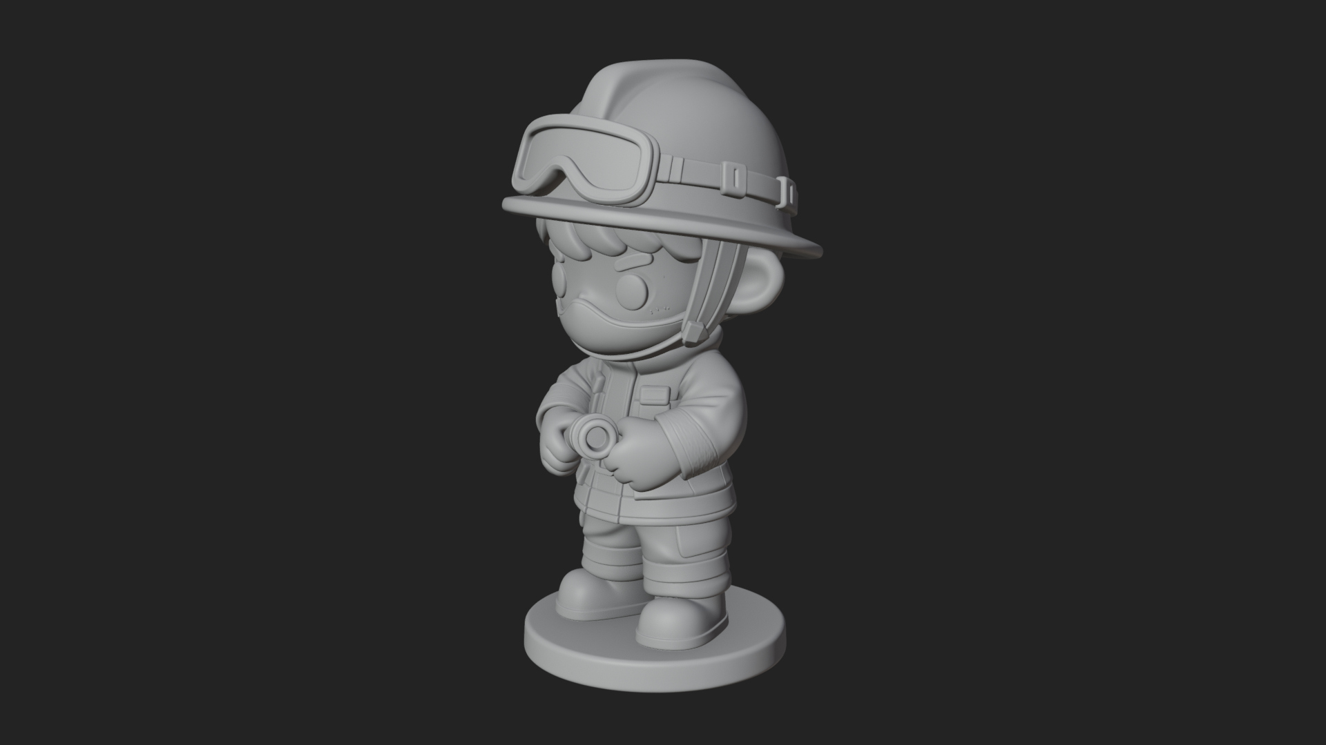 Chibi Firefighter with Hose Statue Design 1 3D Print Model 3D Model