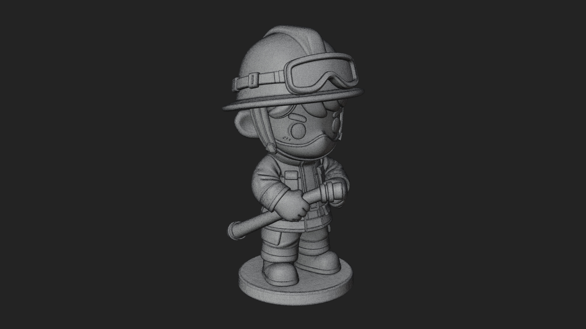 Chibi Firefighter with Hose Statue Design 1 3D Print Model 3D Model