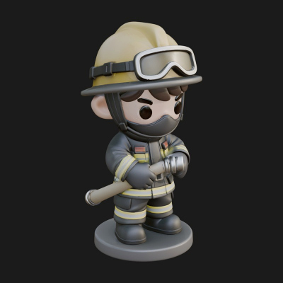 Chibi Firefighter with Hose Statue Design 1 3D Print Model