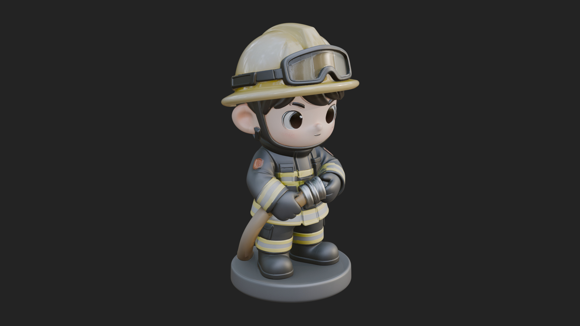 Chibi Firefighter With Hose Statue Design 2 3D Print Model 3D Model