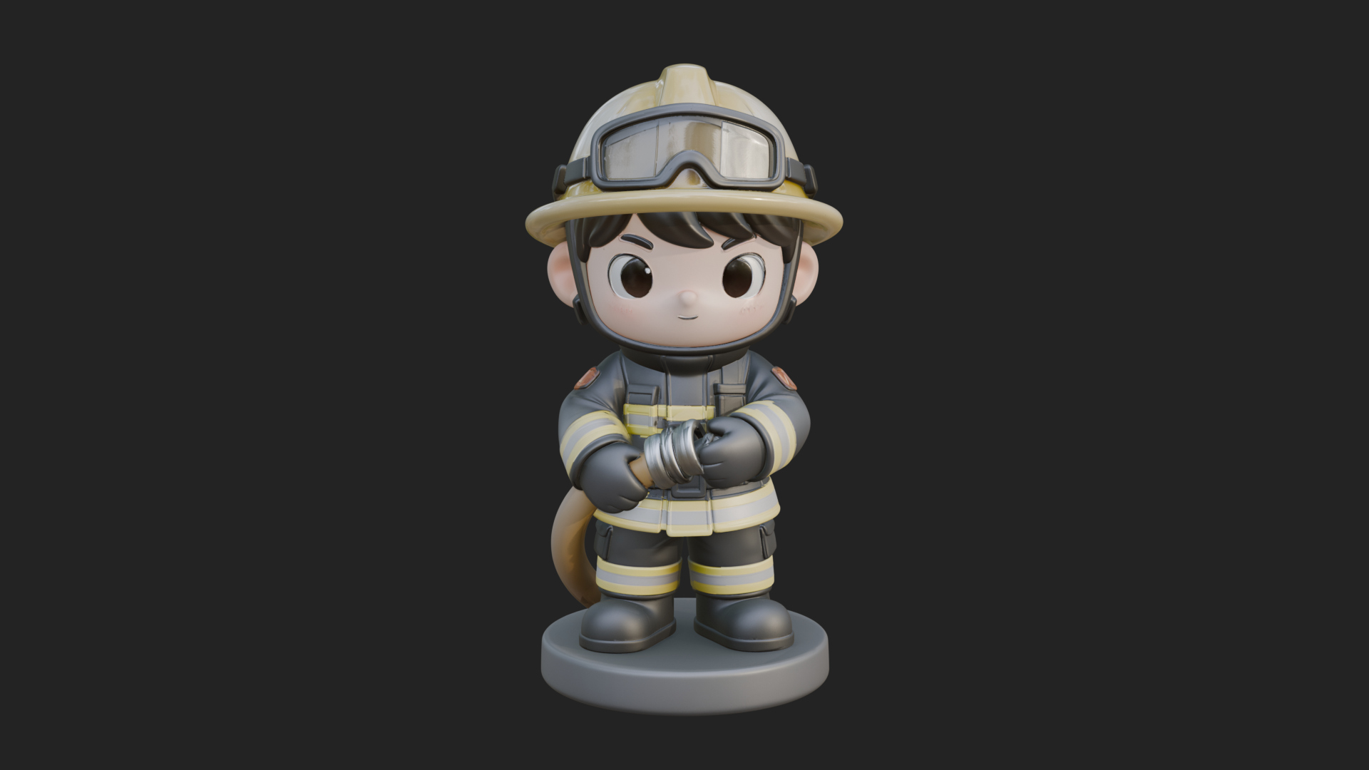 Chibi Firefighter With Hose Statue Design 2 3D Print Model 3D Model