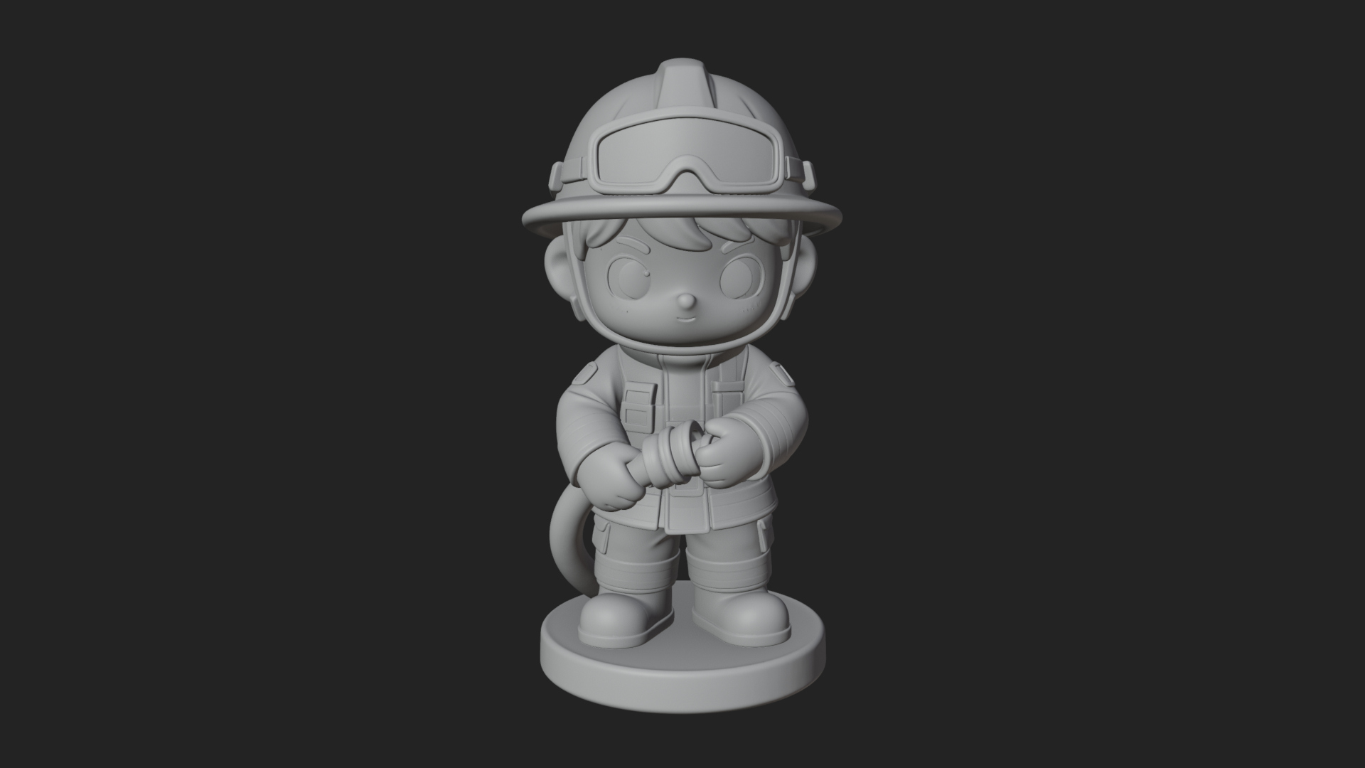 Chibi Firefighter With Hose Statue Design 2 3D Print Model 3D Model