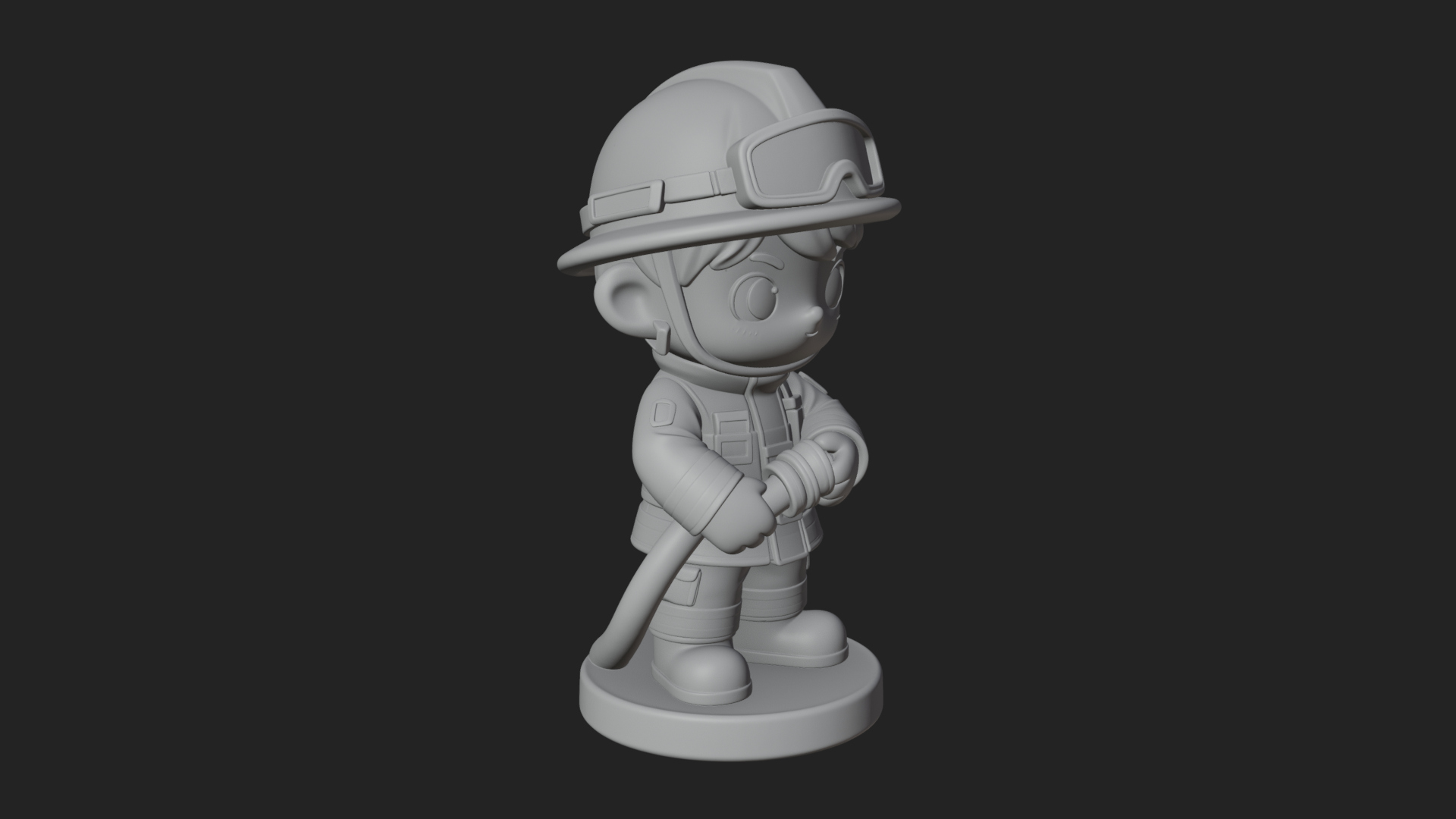 Chibi Firefighter With Hose Statue Design 2 3D Print Model 3D Model