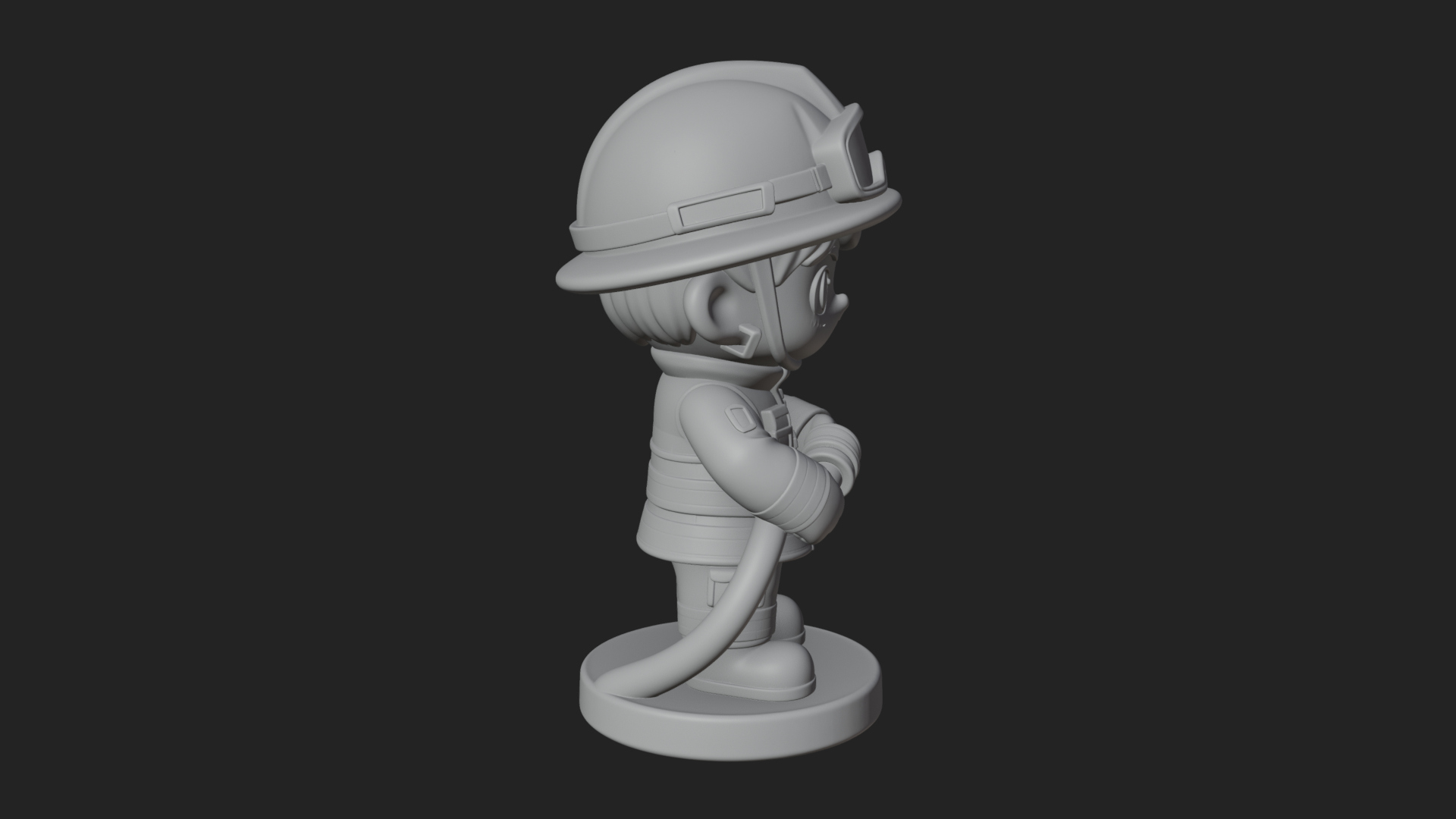 Chibi Firefighter With Hose Statue Design 2 3D Print Model 3D Model