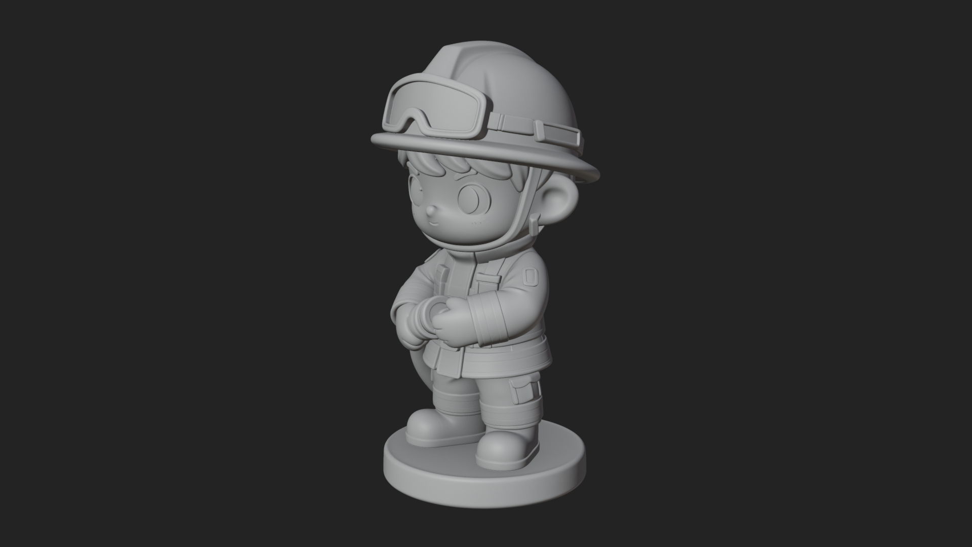 Chibi Firefighter With Hose Statue Design 2 3D Print Model 3D Model