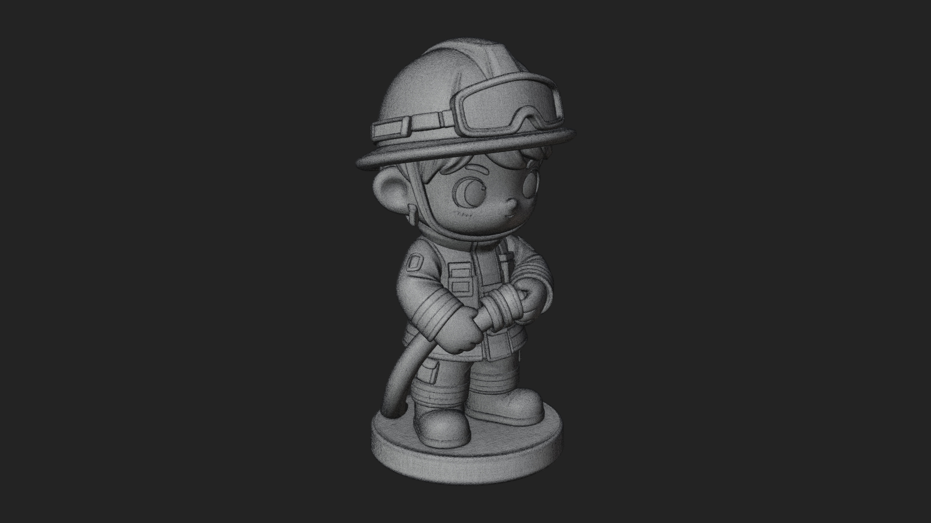 Chibi Firefighter With Hose Statue Design 2 3D Print Model 3D Model