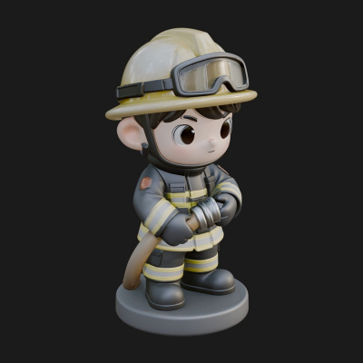 Chibi Firefighter With Hose Statue Design 2 3D Print Model