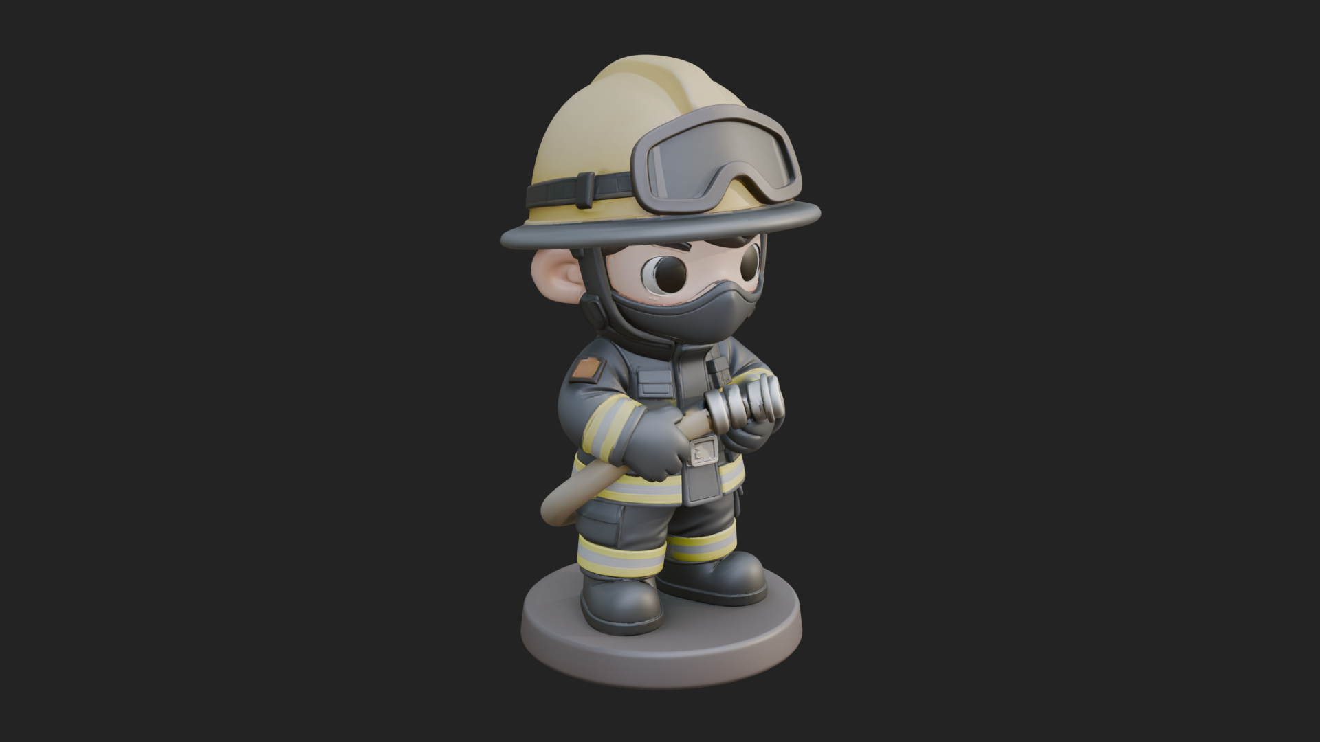 Chibi Firefighter With Hose Statue Design 3 3D Print Model 3D Model