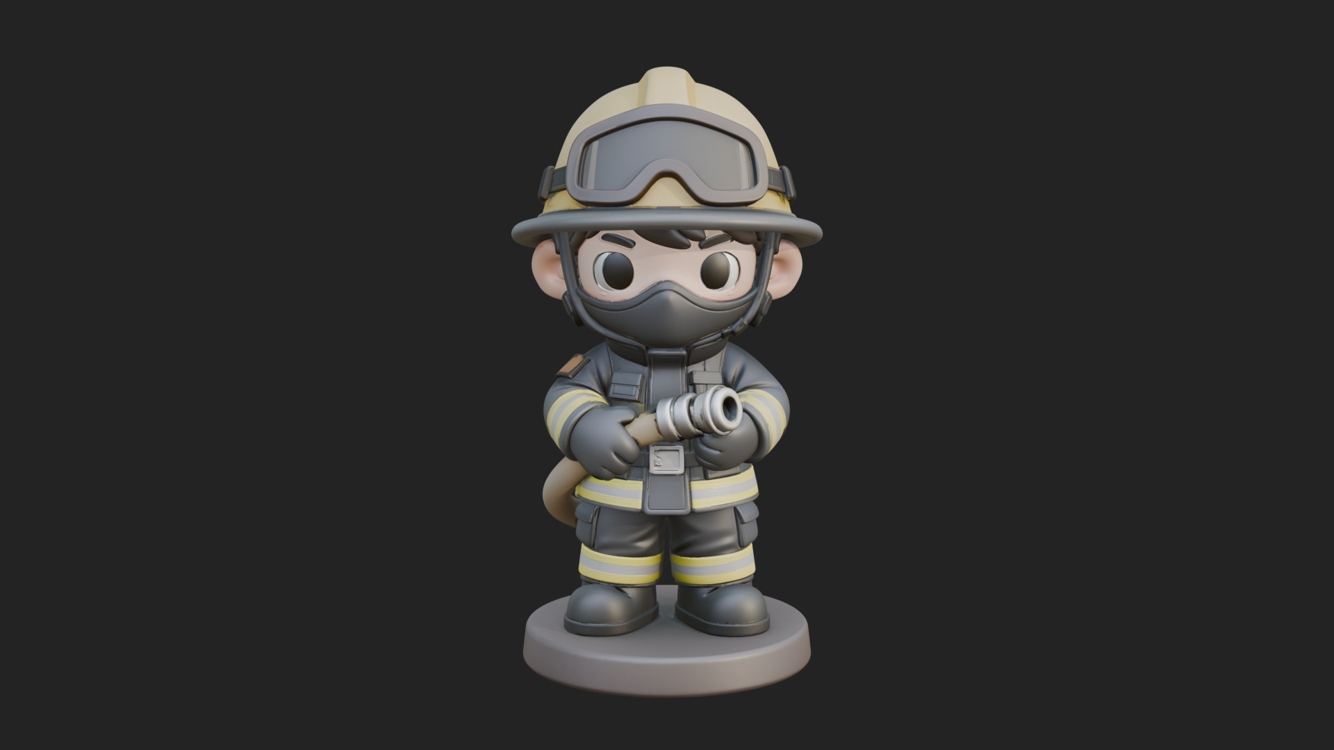 Chibi Firefighter With Hose Statue Design 3 3D Print Model 3D Model