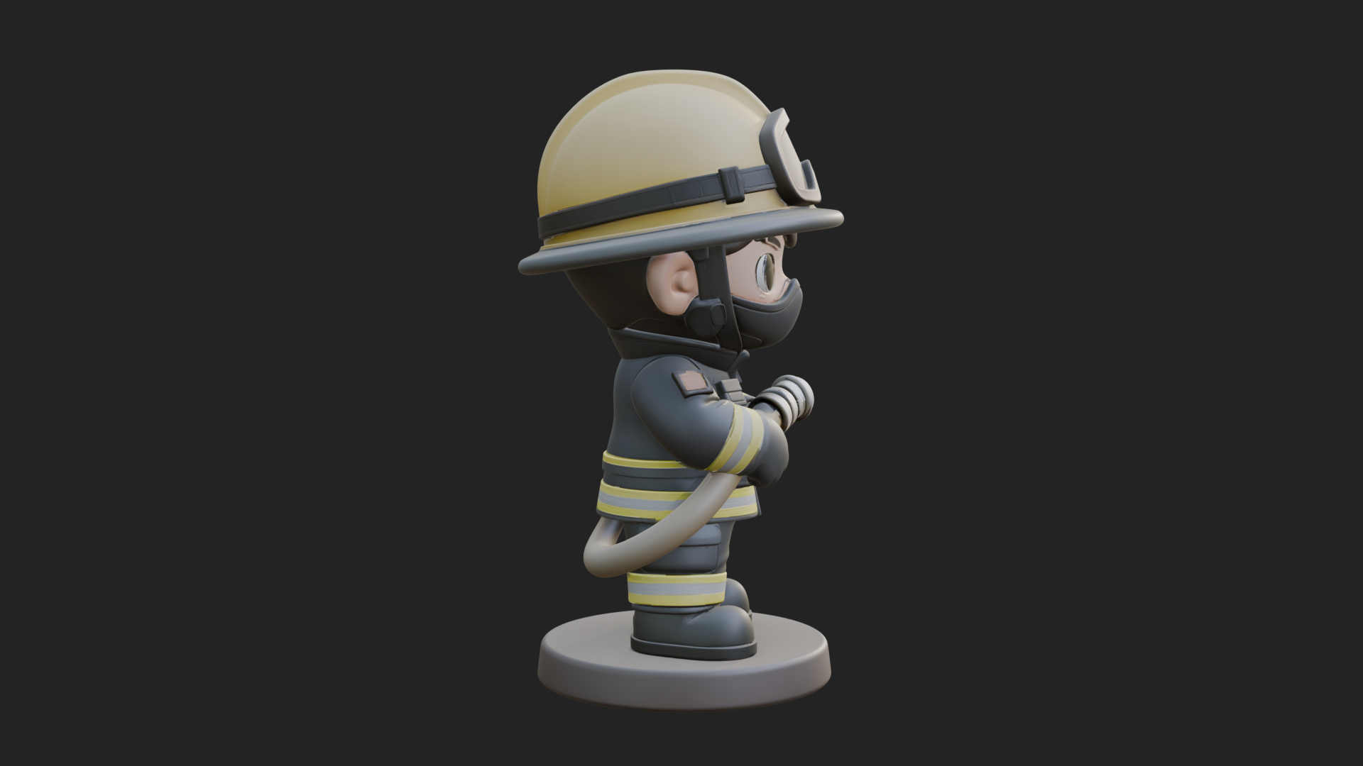 Chibi Firefighter With Hose Statue Design 3 3D Print Model 3D Model