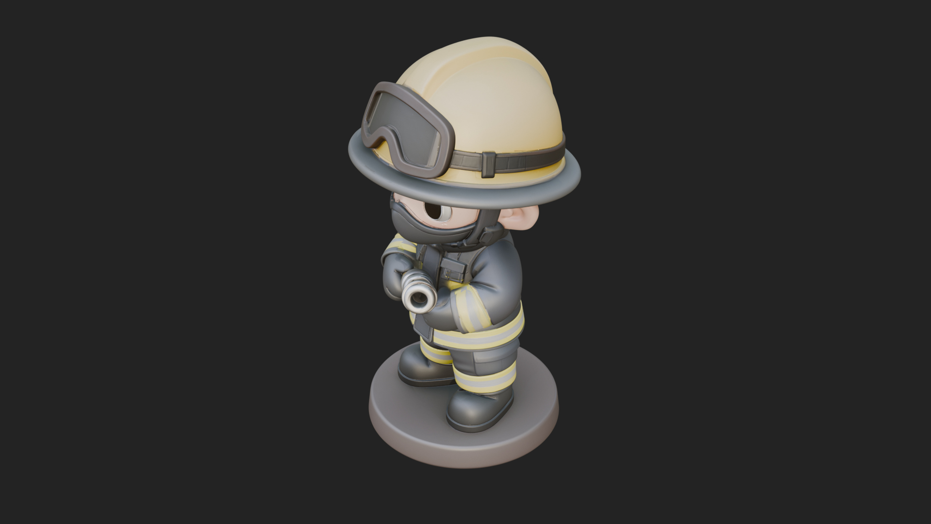 Chibi Firefighter With Hose Statue Design 3 3D Print Model 3D Model