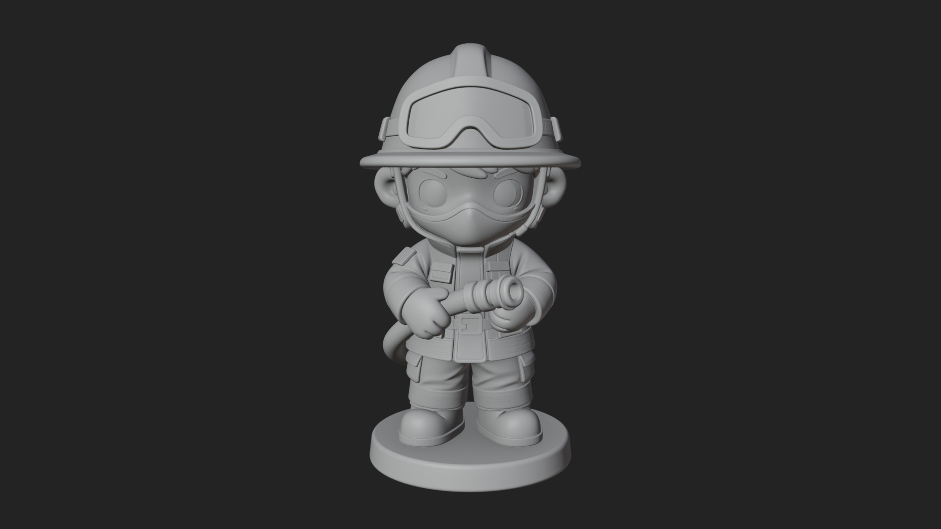 Chibi Firefighter With Hose Statue Design 3 3D Print Model 3D Model