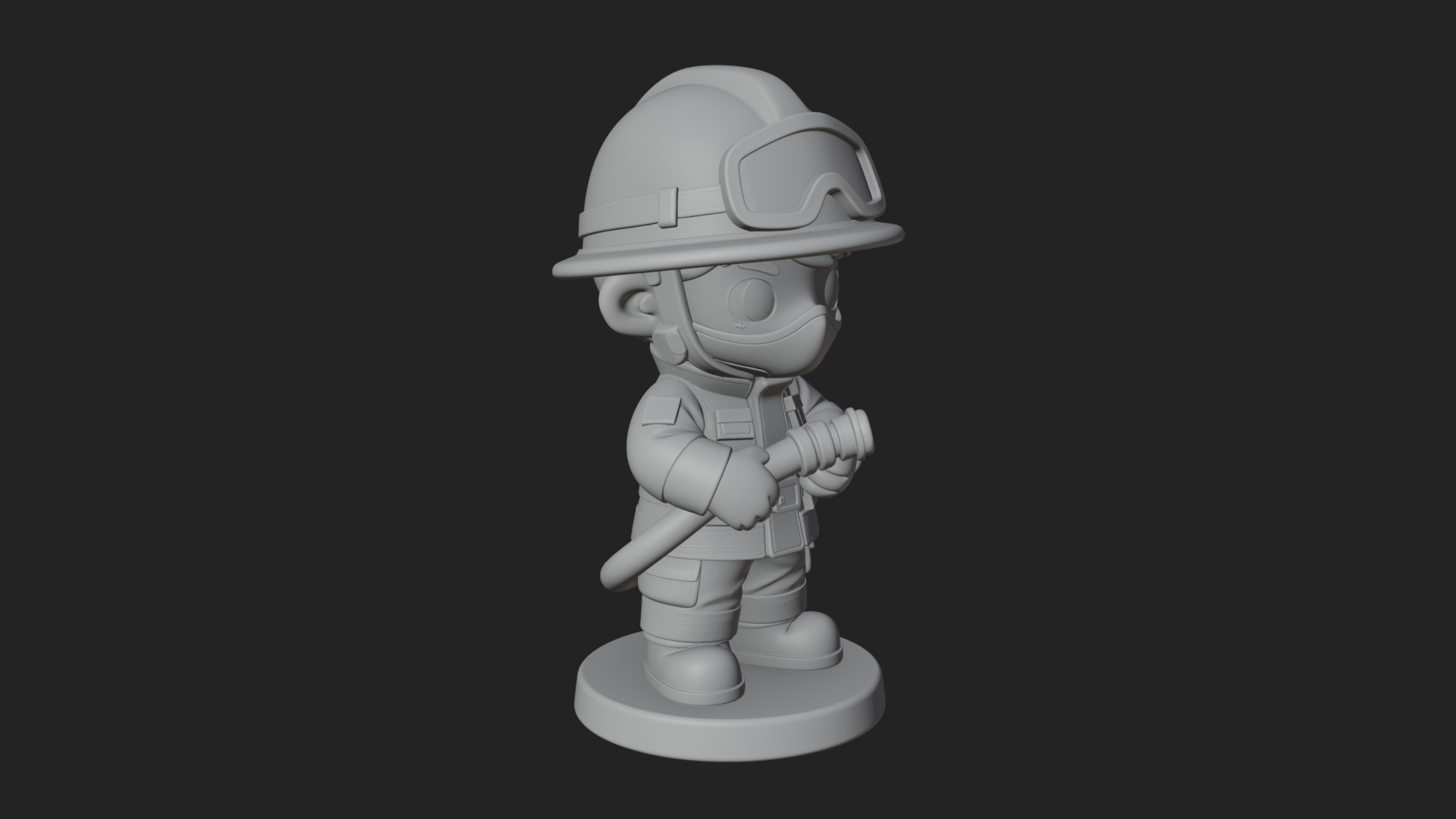 Chibi Firefighter With Hose Statue Design 3 3D Print Model 3D Model