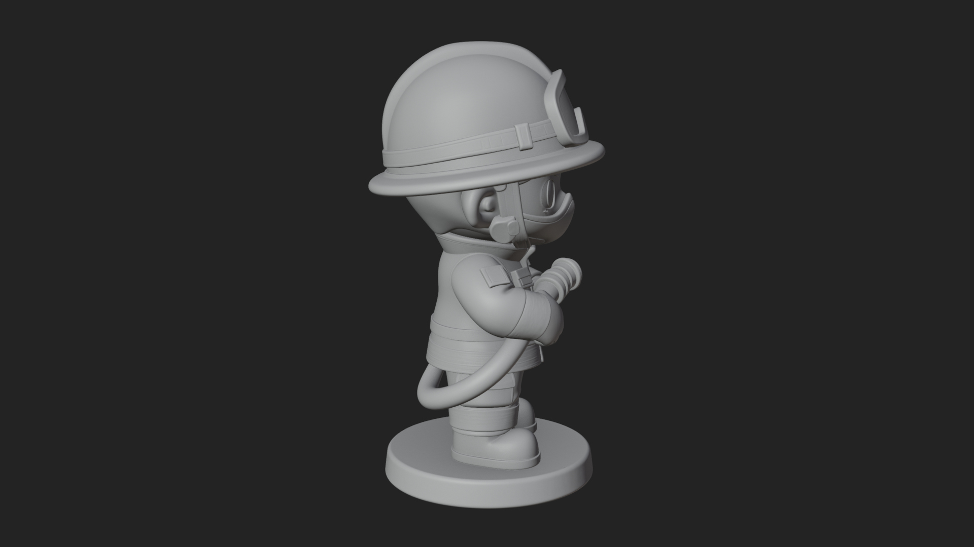 Chibi Firefighter With Hose Statue Design 3 3D Print Model 3D Model