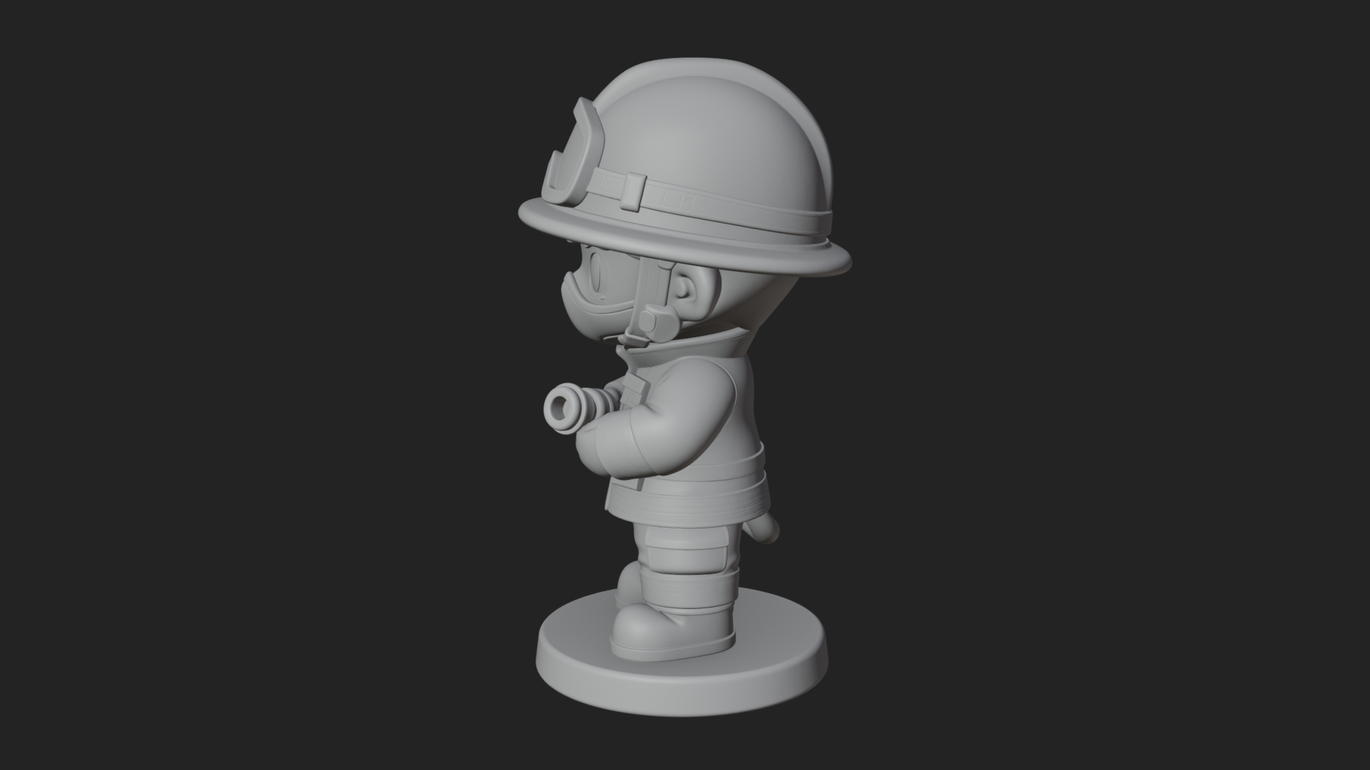 Chibi Firefighter With Hose Statue Design 3 3D Print Model 3D Model